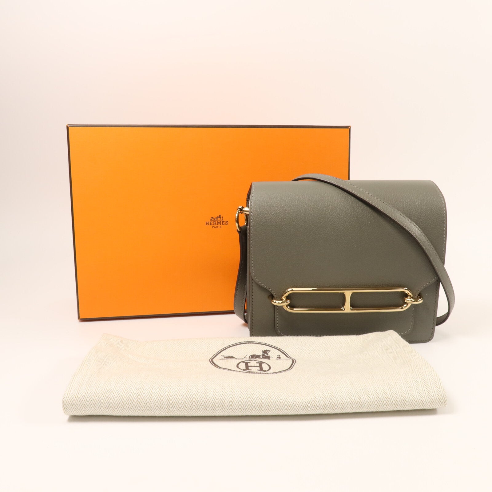 HERMES Evercolor皮革Roulis Mini肩背袋Gris Meyer