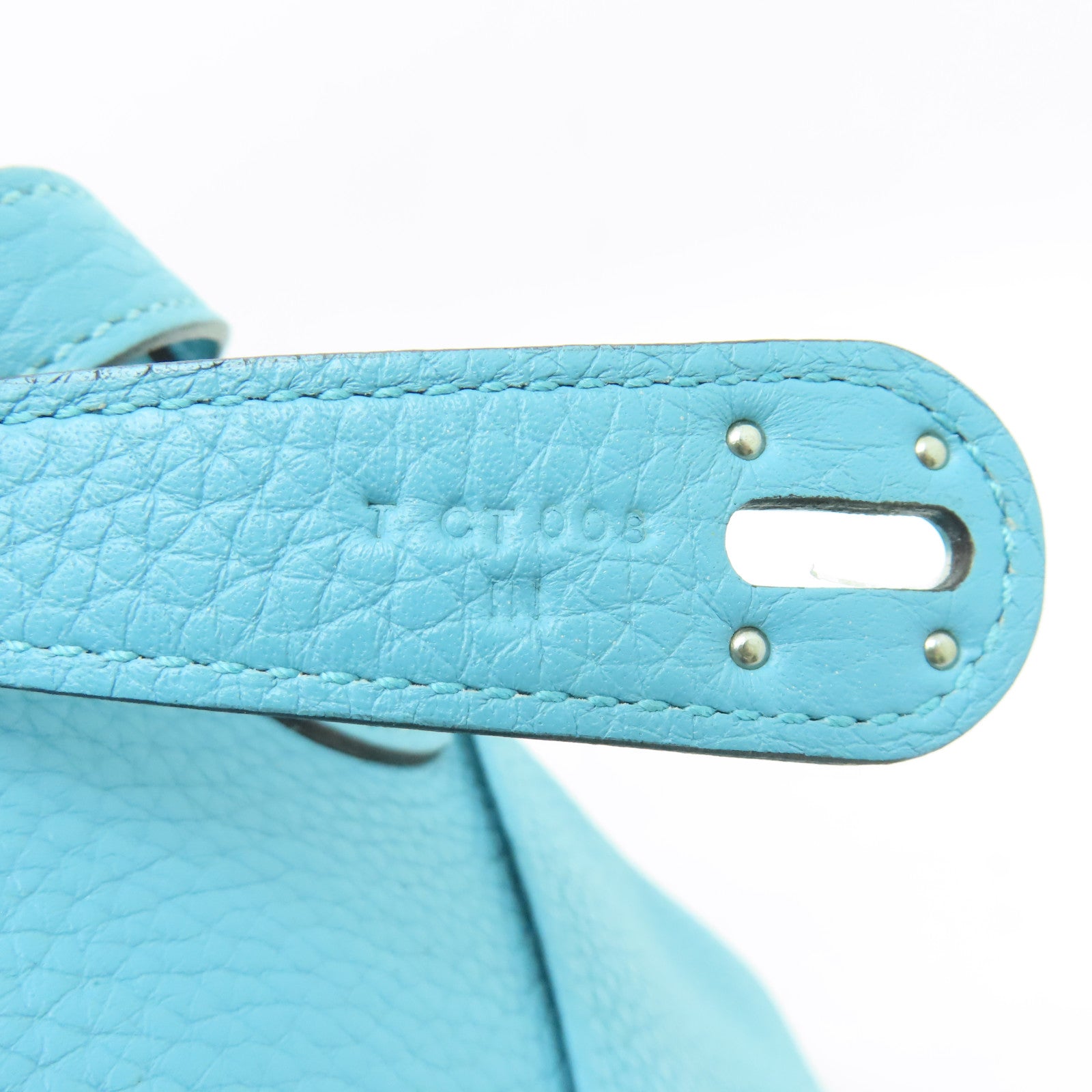 HERMES 【清倉大減價】Clemence皮革Lindy 30銀扣肩背袋藍綠色