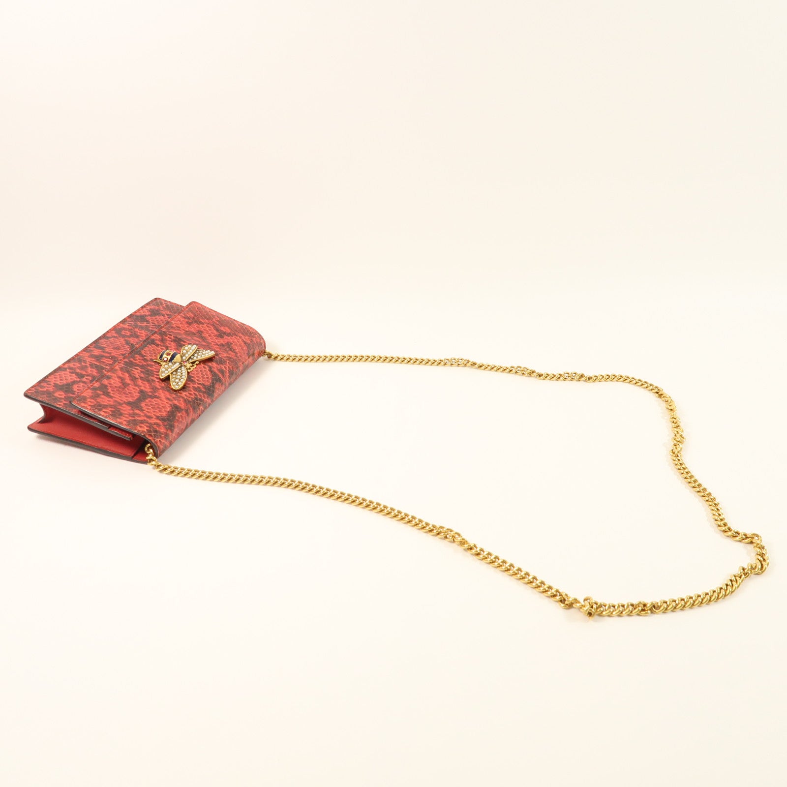 GUCCI 蛇皮皮革Queen Margaret GG金扣鏈帶肩背袋