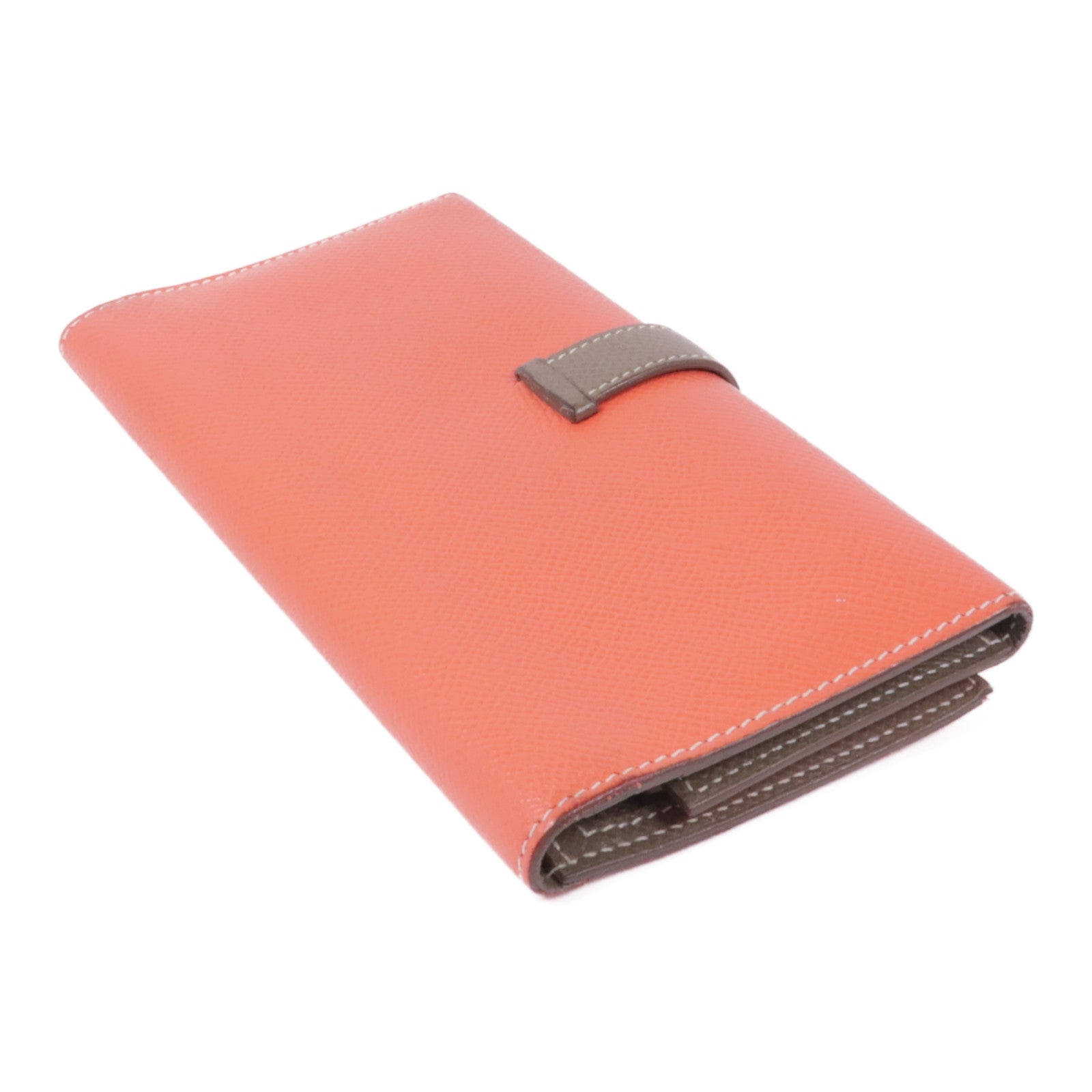 HERMES PHW Bearn Tri-fold Long Wallet Epsom Leather Q5 Rouge Casaque