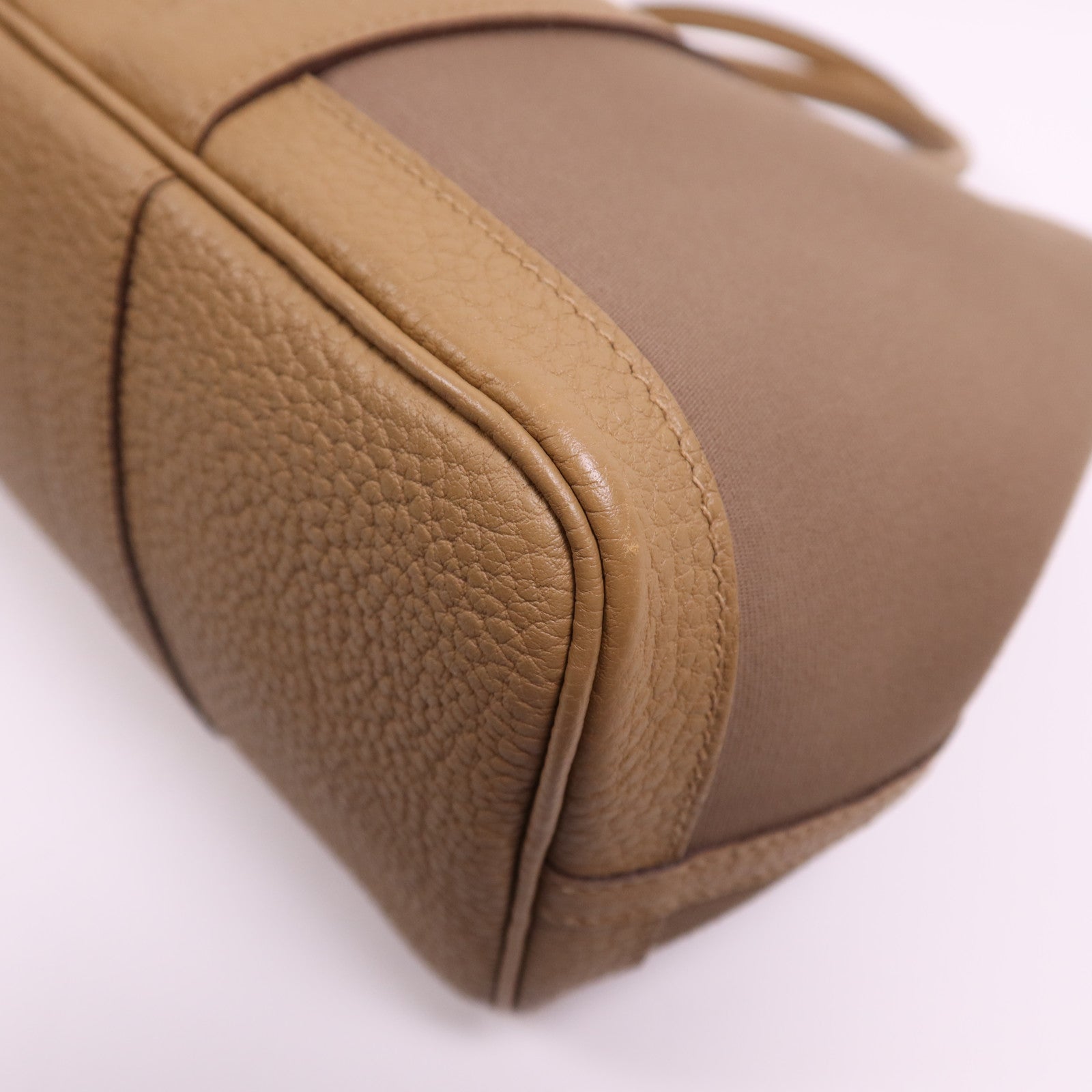 HERMES 帆布Garden Party TPM銀扣手挽袋Etoupe/Chai