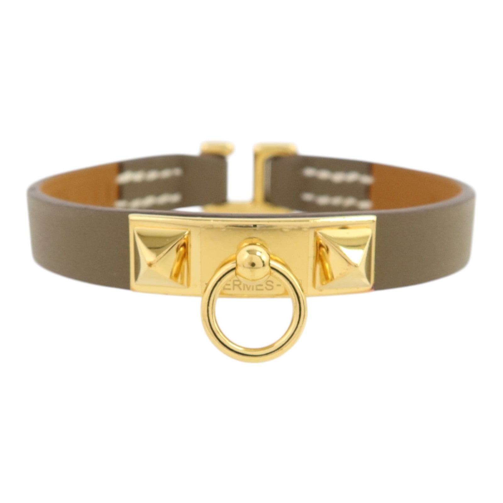 HERMES Swift皮革Rivale Mini Bracelet金扣手鏈Etoupe
