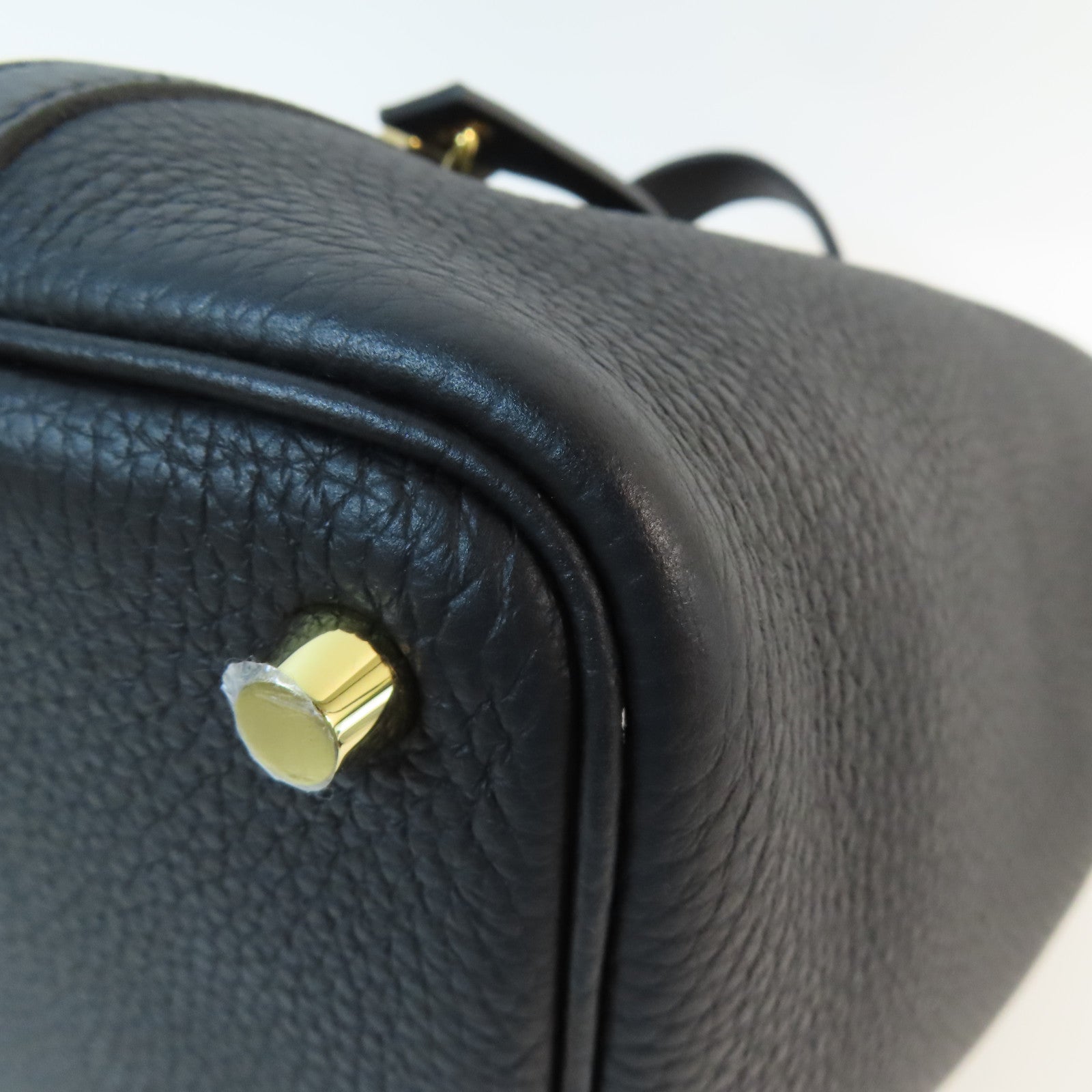 HERMES Clemence皮革Picotin PM金扣手挽袋Noir
