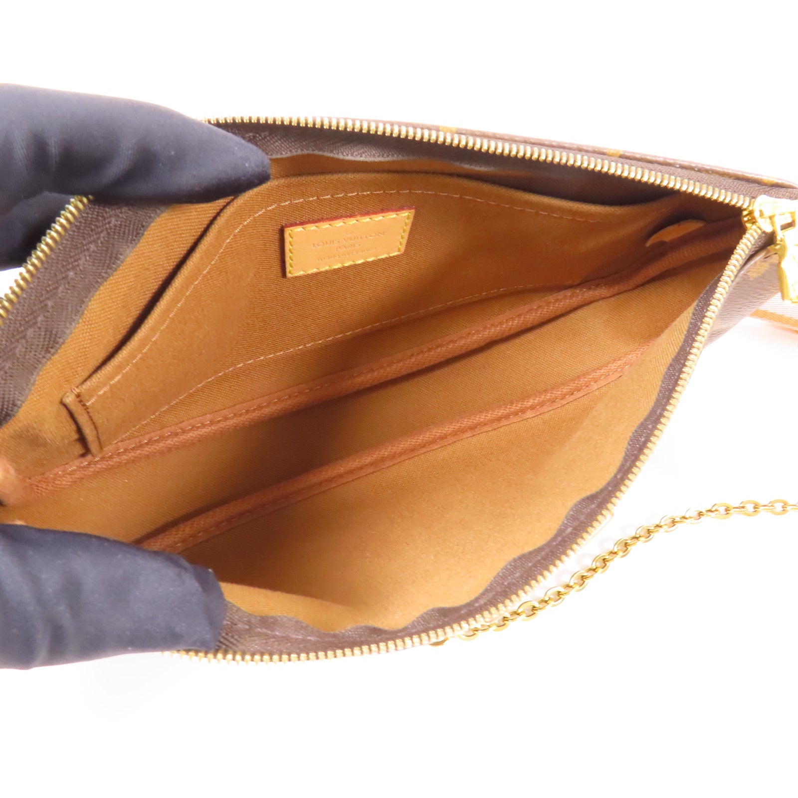 LOUIS VUITTON Monogram Multi Pochette Accessoires金扣手挽肩背兩用袋棕色