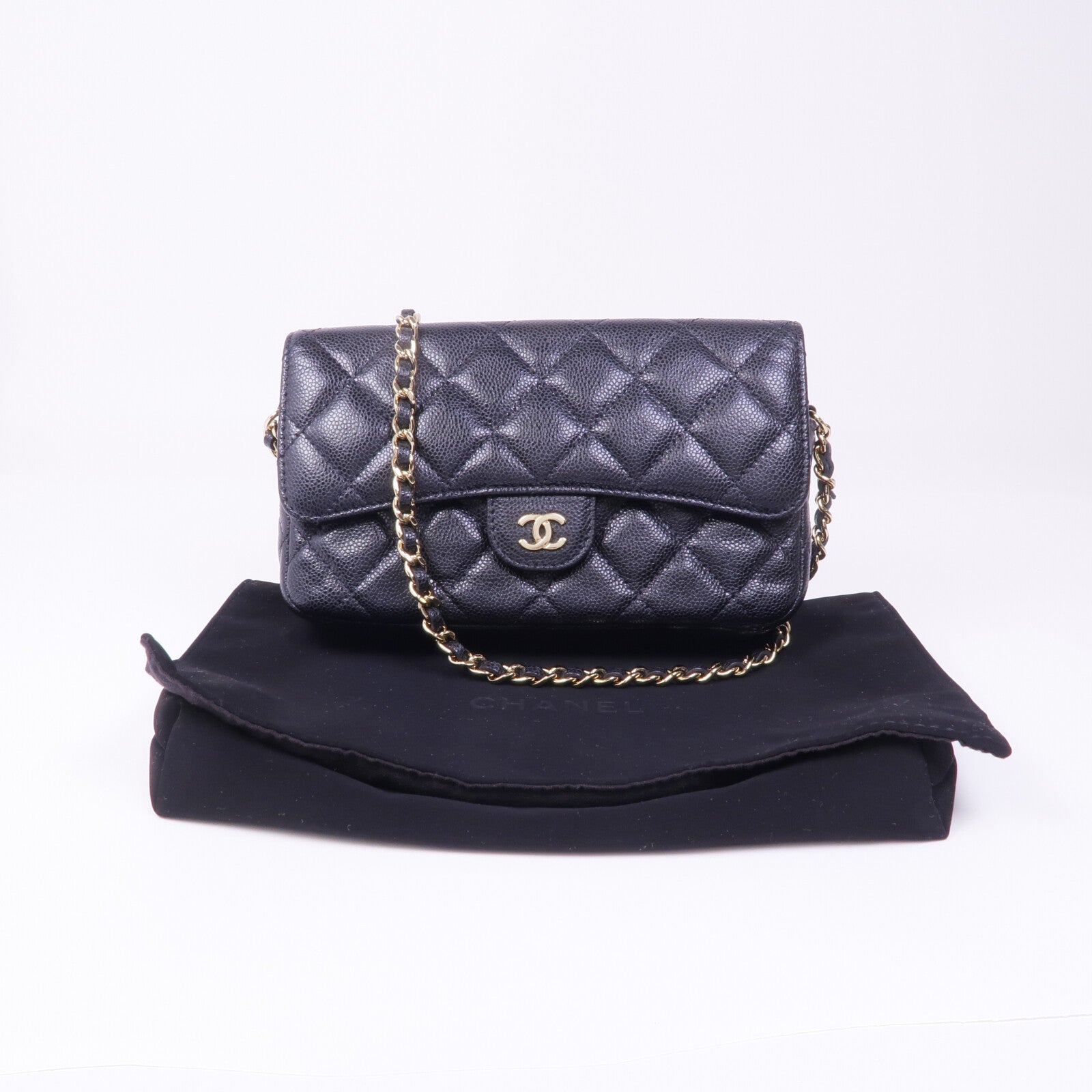 CHANEL 牛皮皮革Chain Shoulder金扣鏈帶肩背袋