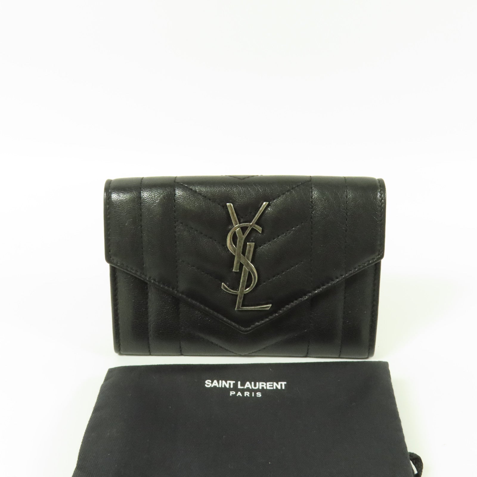 YVES SAINT LAURENT 牛皮皮革Bifold Wallet銀扣錢包