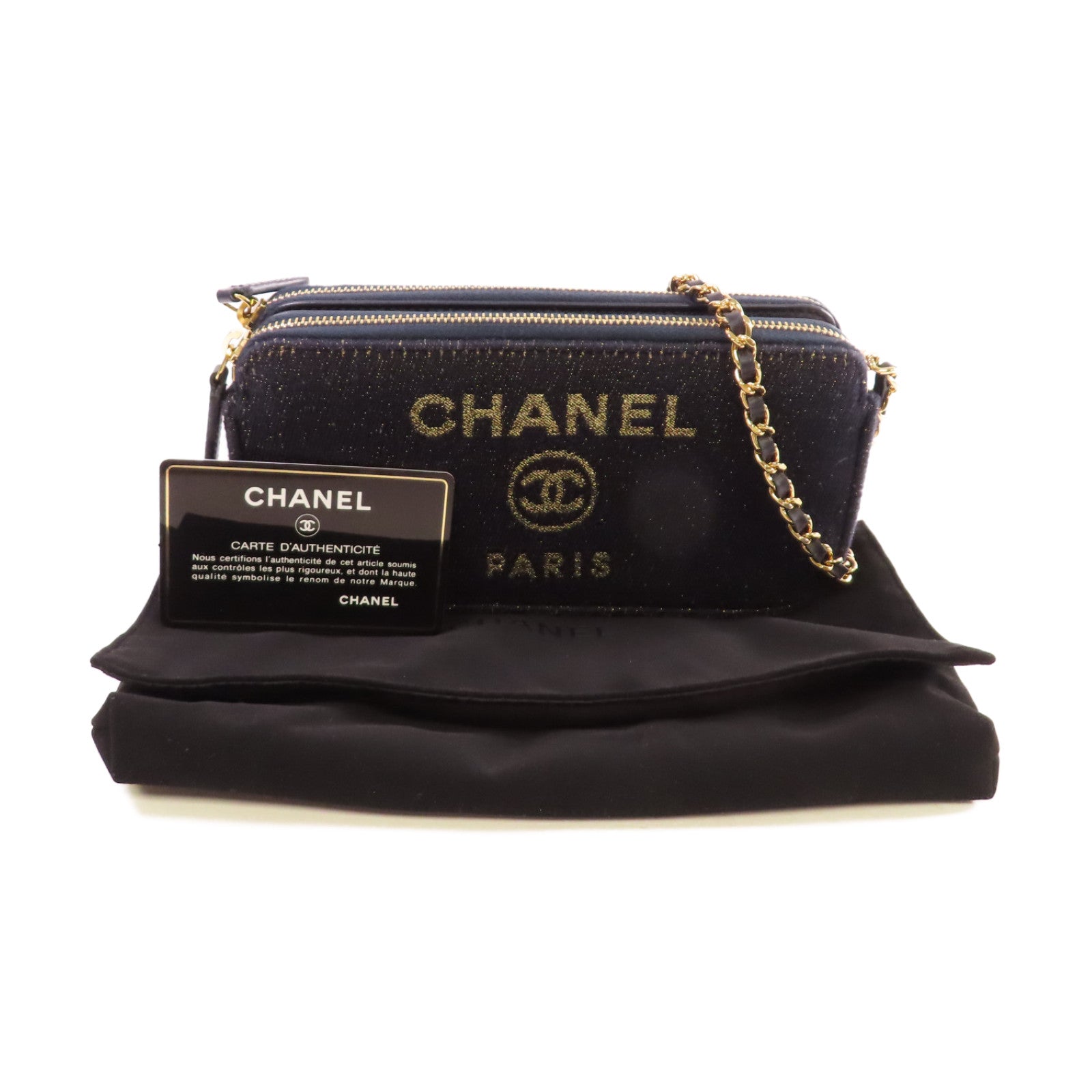 CHANEL 帆布WOC Wallet On Chain Shoulder Bag金扣鏈帶肩背袋深藍色