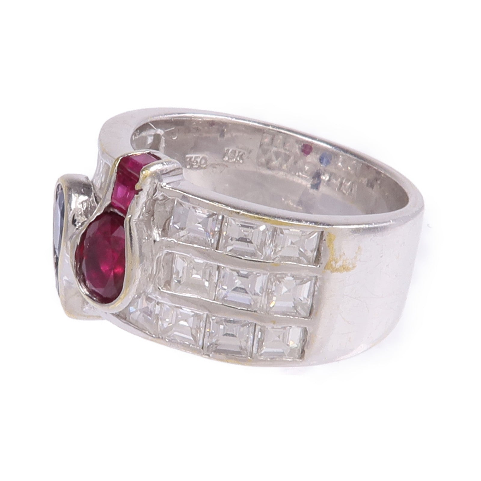 JEWELRY 【激減優惠】18K白金Sapphire Ruby Diamond Ring藍寶石/紅寶石/鑽石戒指US#7