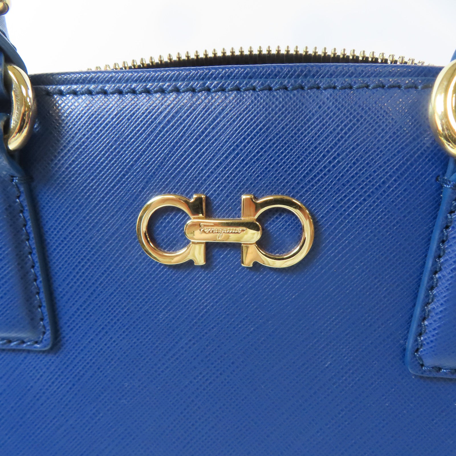 Salvatore Ferragamo 牛皮皮革2 Way Shoulder金扣手挽肩背兩用袋藍色