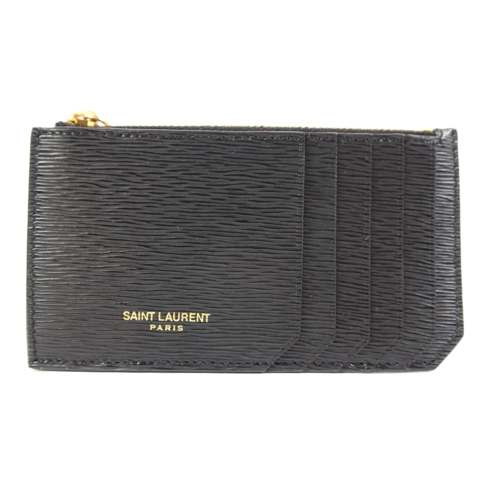 SAINT LAURENT YSL GHW Zip Card Case Leather Black 7112