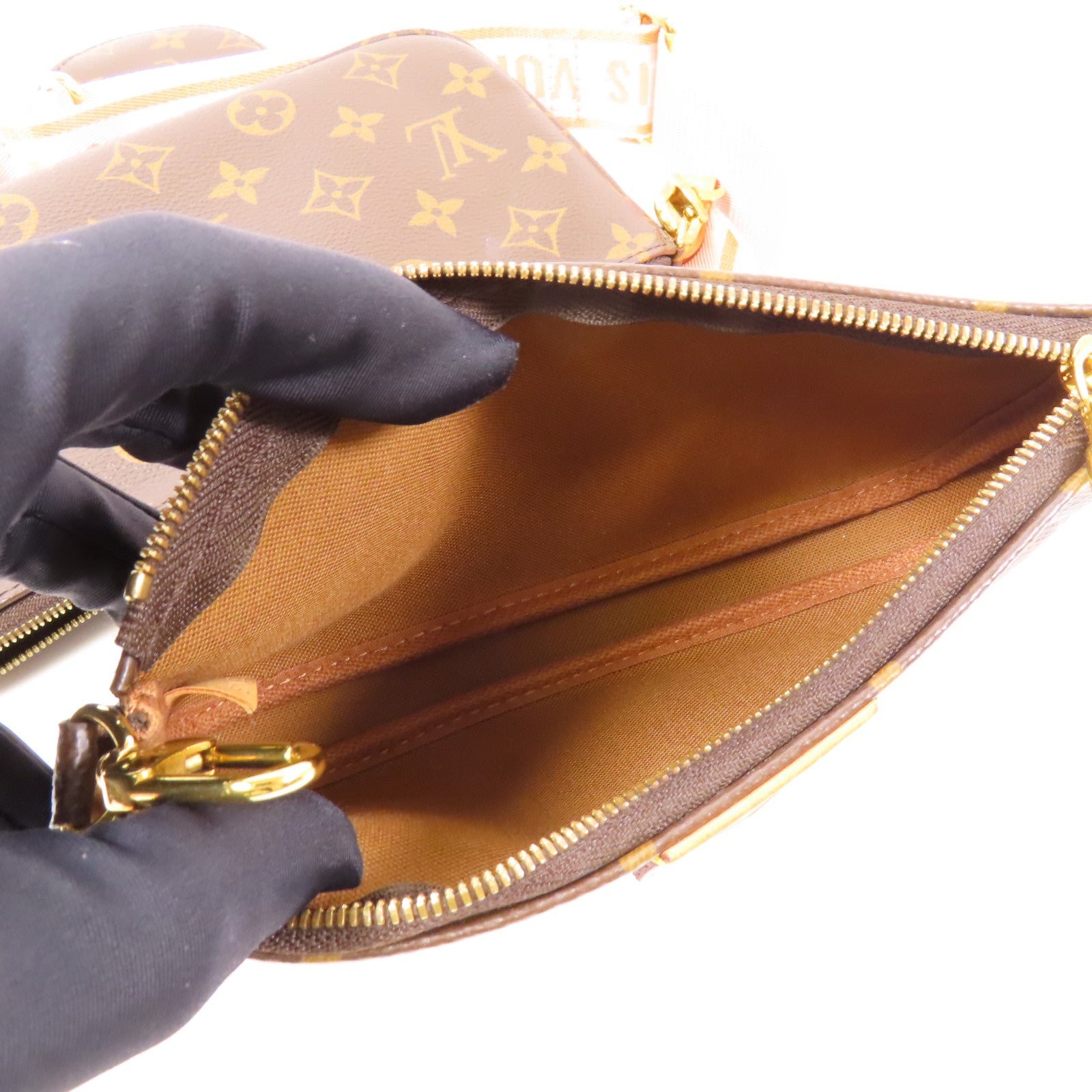 LOUIS VUITTON Monogram Multi Pochette Accessoires金扣手挽肩背兩用袋棕色
