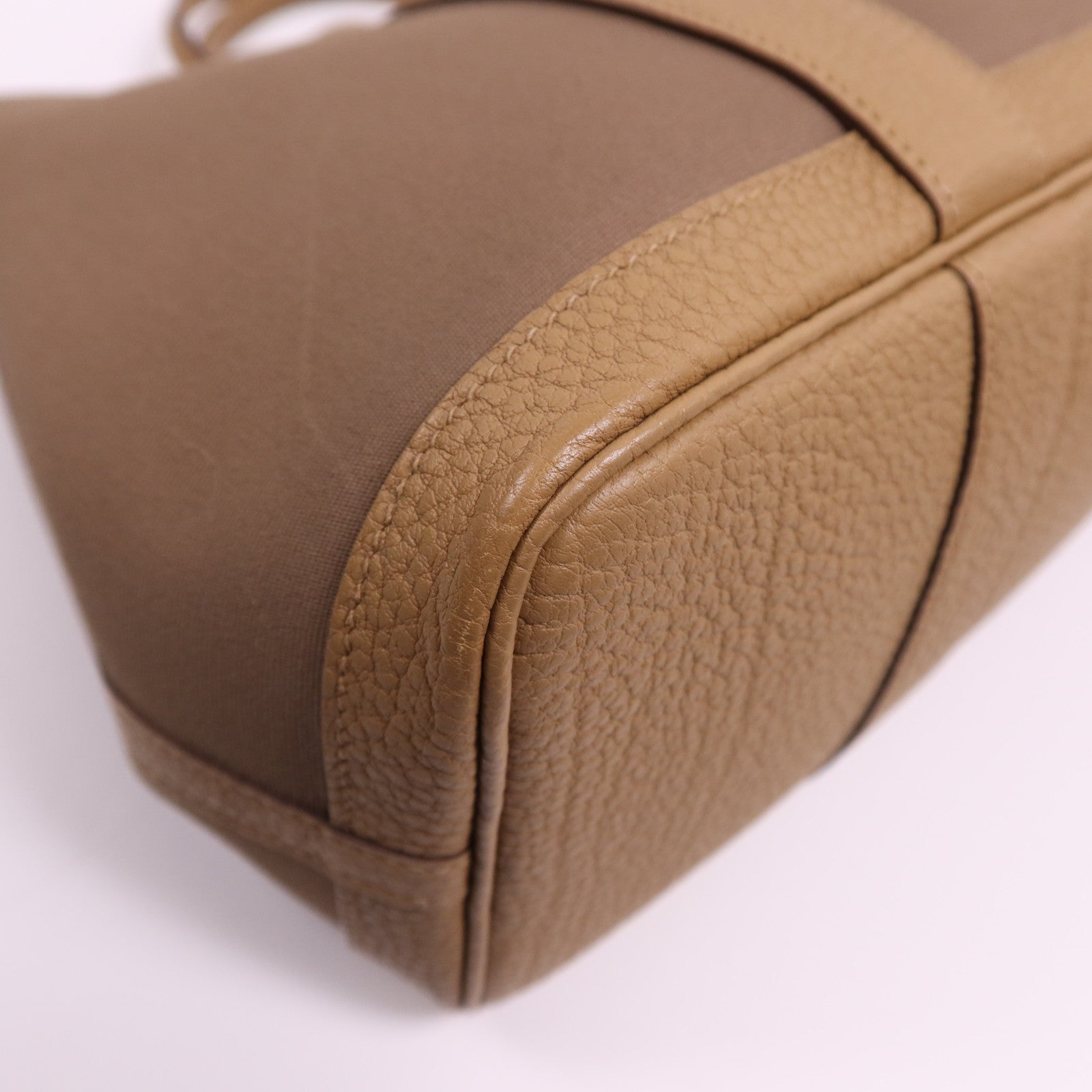 HERMES 帆布Garden Party TPM銀扣手挽袋Etoupe/Chai