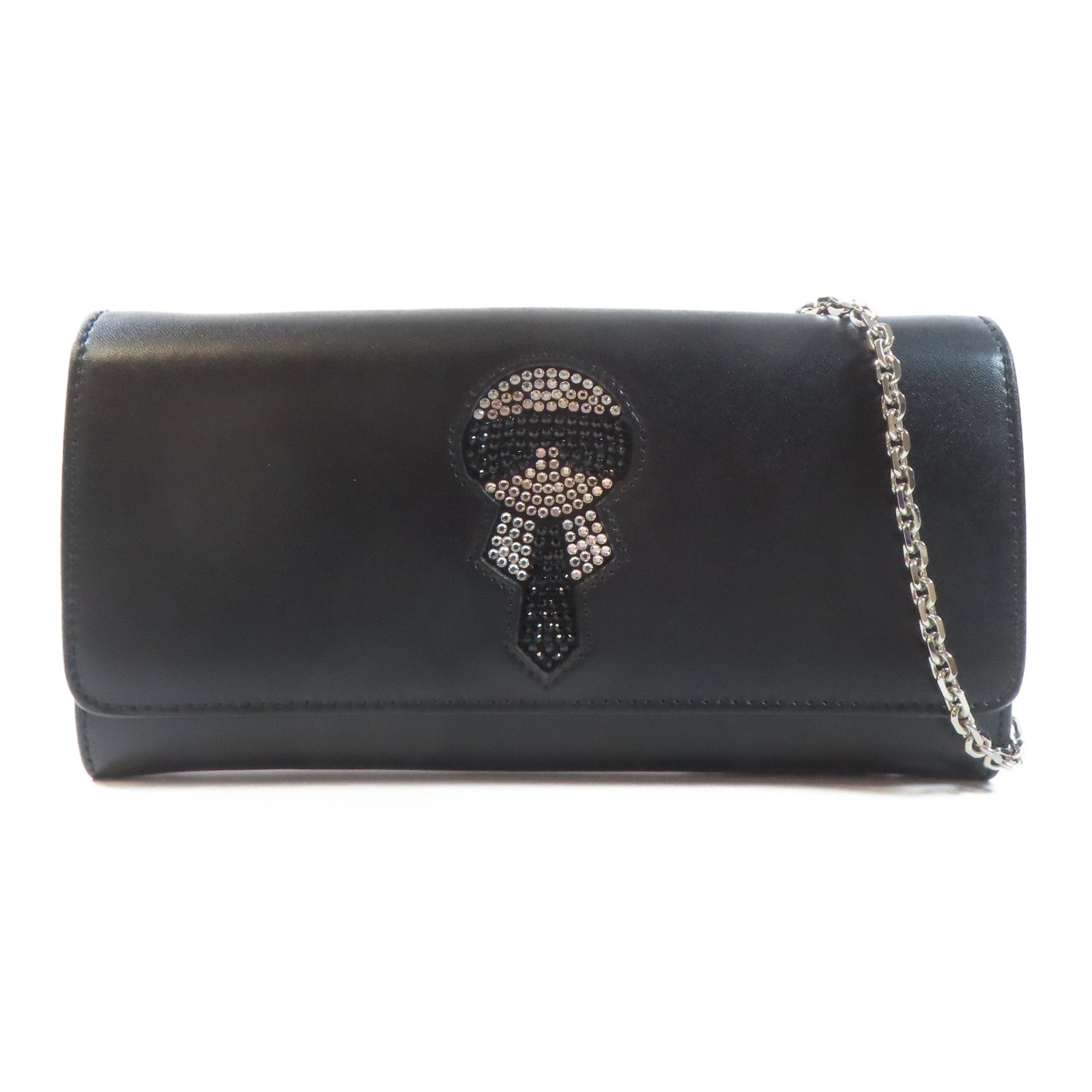FENDI 牛皮皮革Karl Lagerfeld Wallet With Chain銀扣鏈帶肩背袋黑色