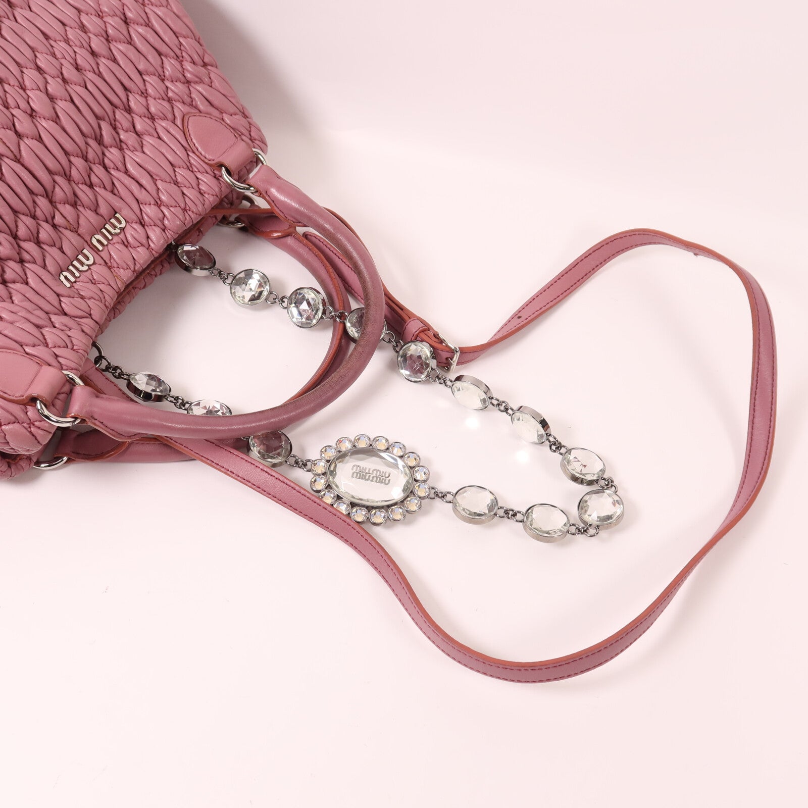 Miu Miu 羊皮皮革Shoulder Bag銀扣手挽肩背兩用袋