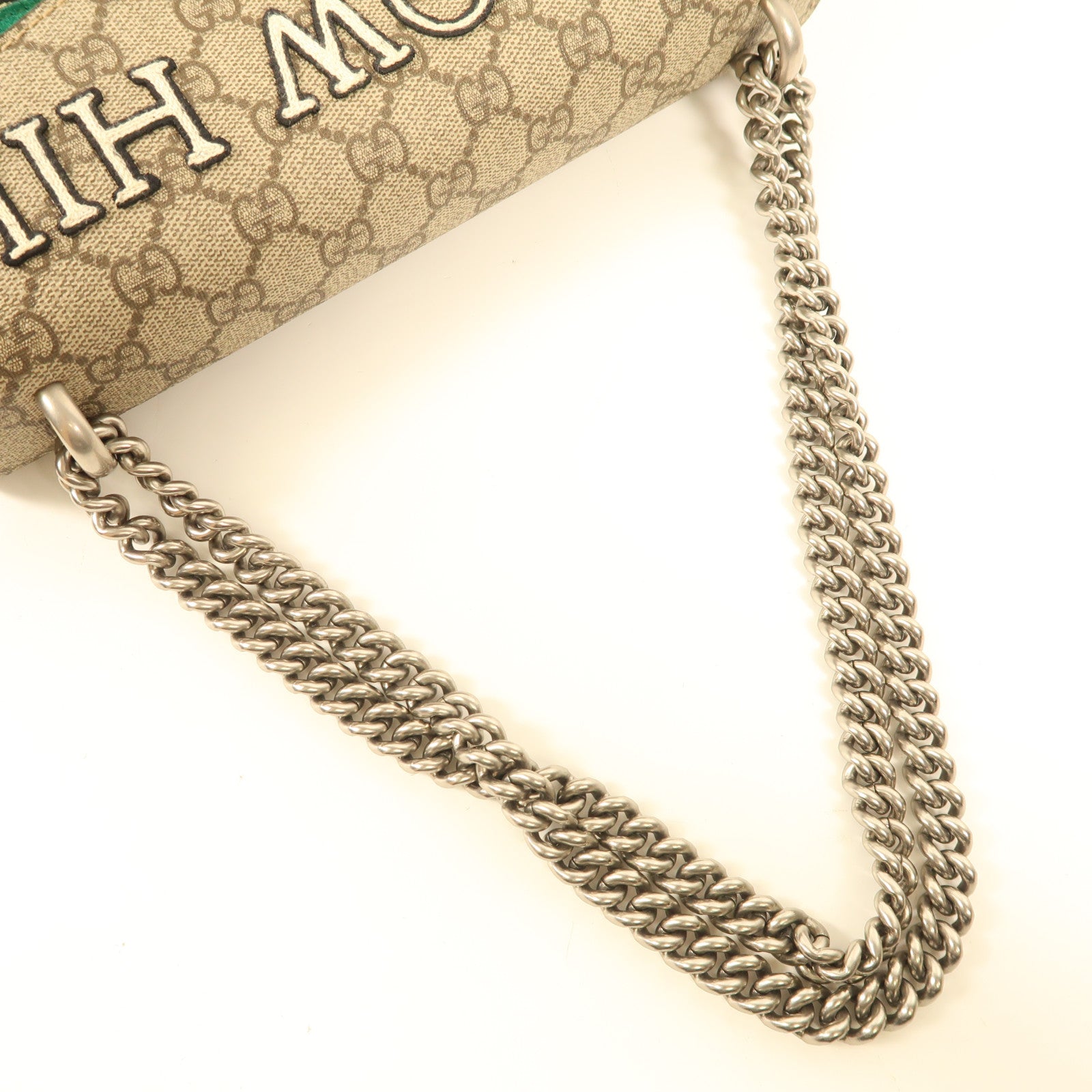 GUCCI 塗層帆布GG Supreme Dionysus銀扣鏈帶肩背袋