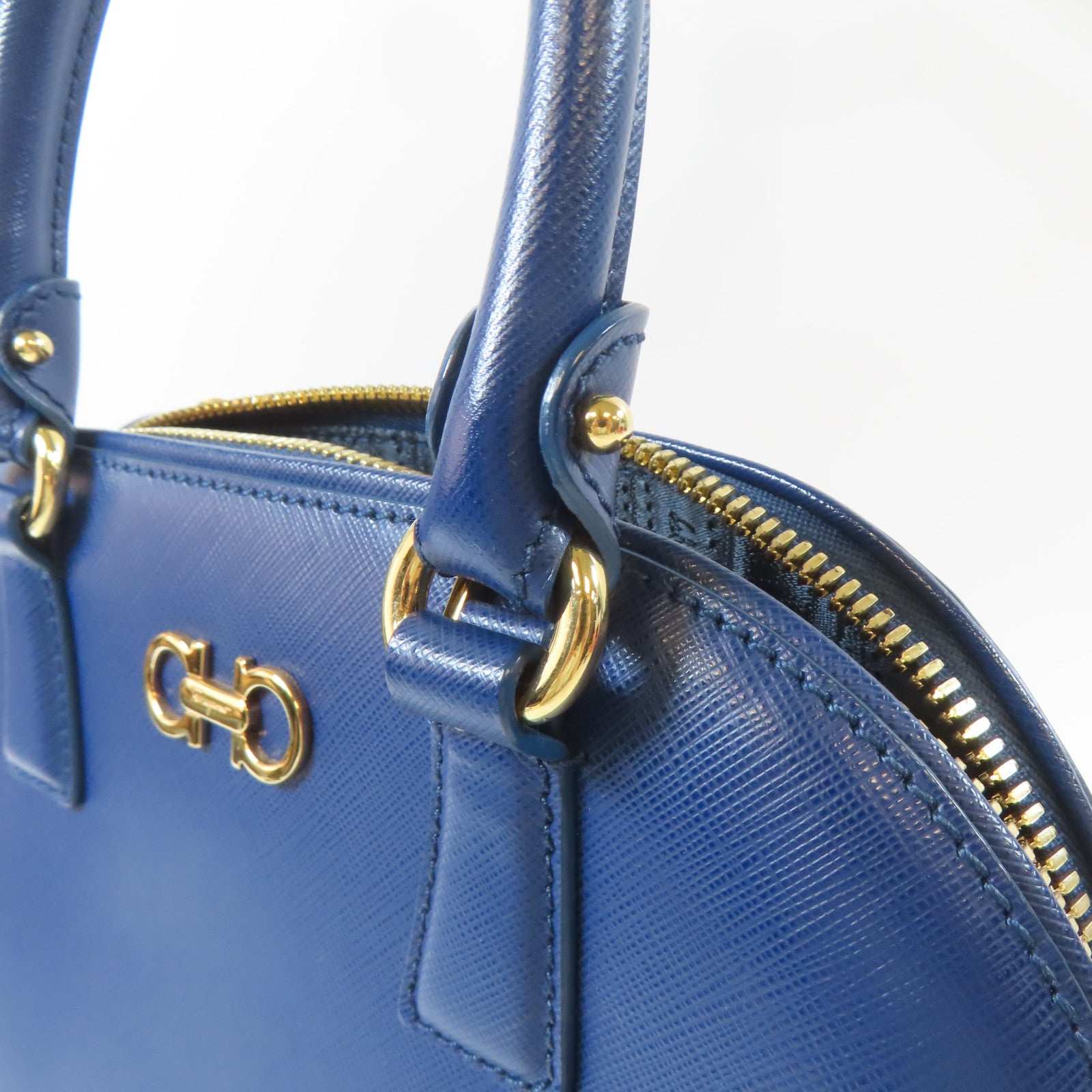 Salvatore Ferragamo 牛皮皮革2 Way Shoulder金扣手挽肩背兩用袋藍色
