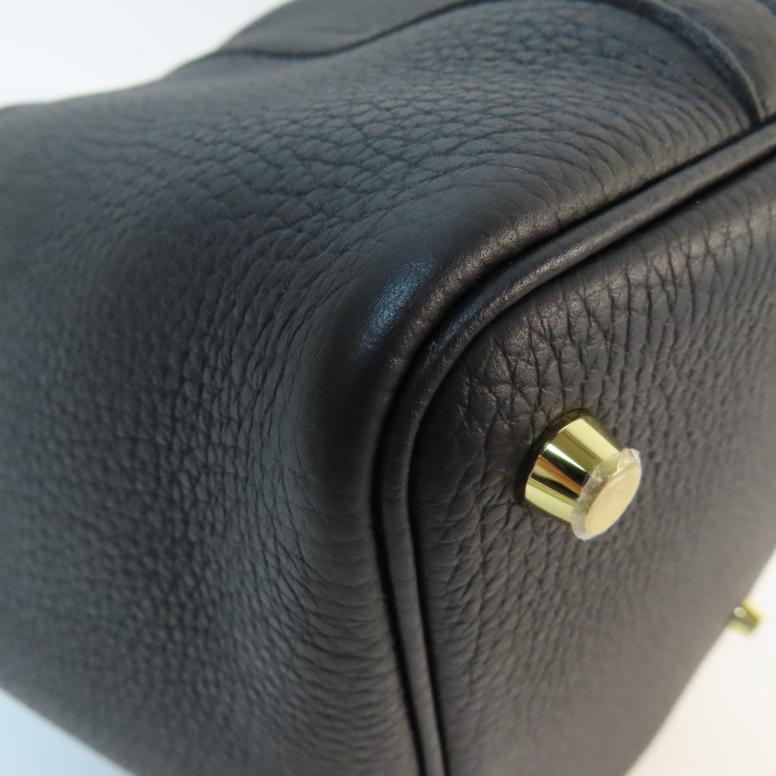 HERMES Clemence皮革Picotin PM金扣手挽袋Noir