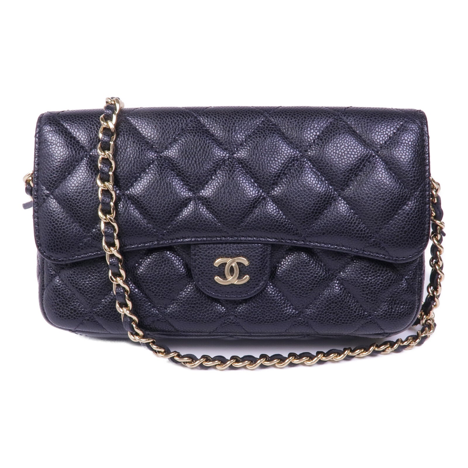 CHANEL 牛皮皮革Chain Shoulder金扣鏈帶肩背袋
