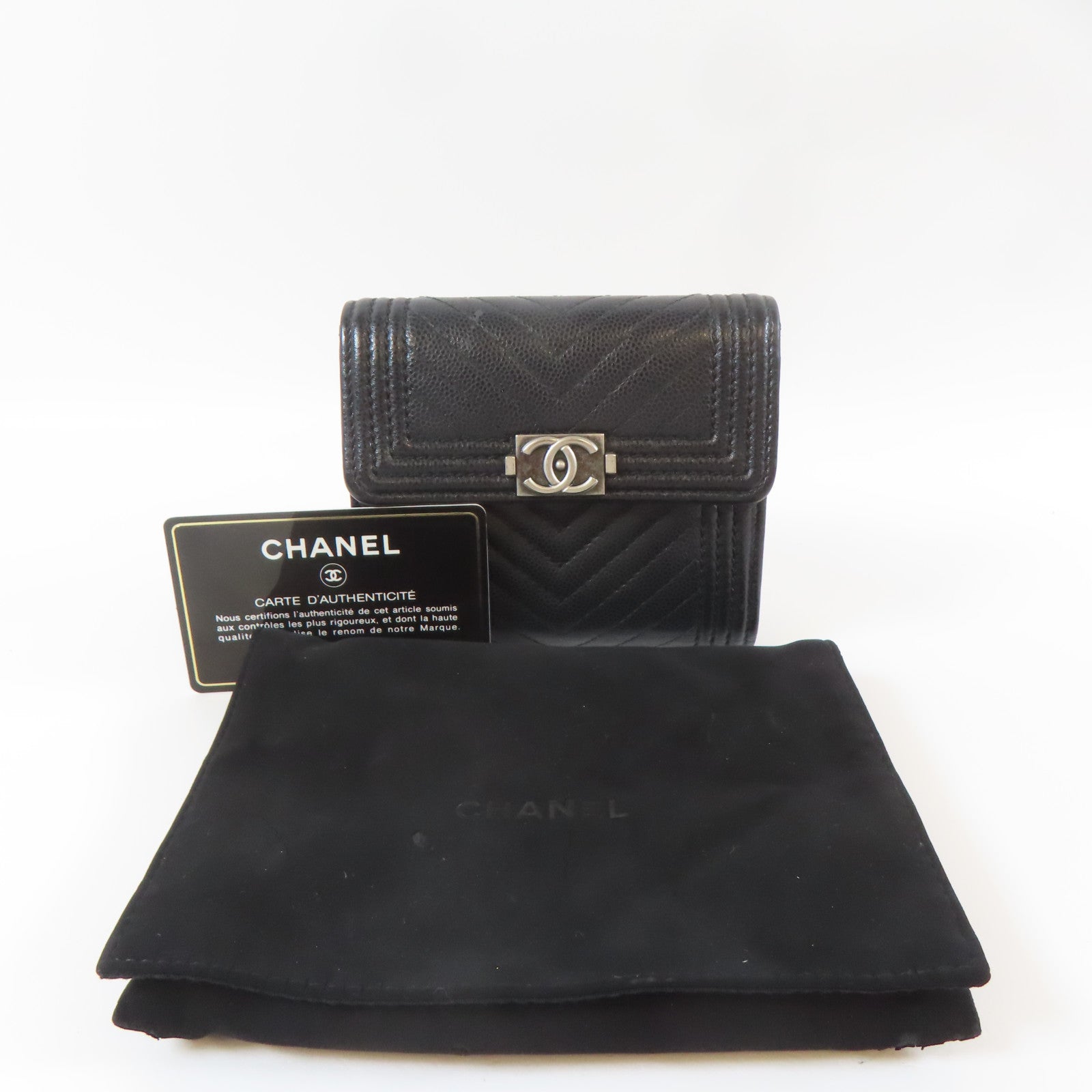 CHANEL 斜紋Caviar皮革Boy Wallet錢包黑色
