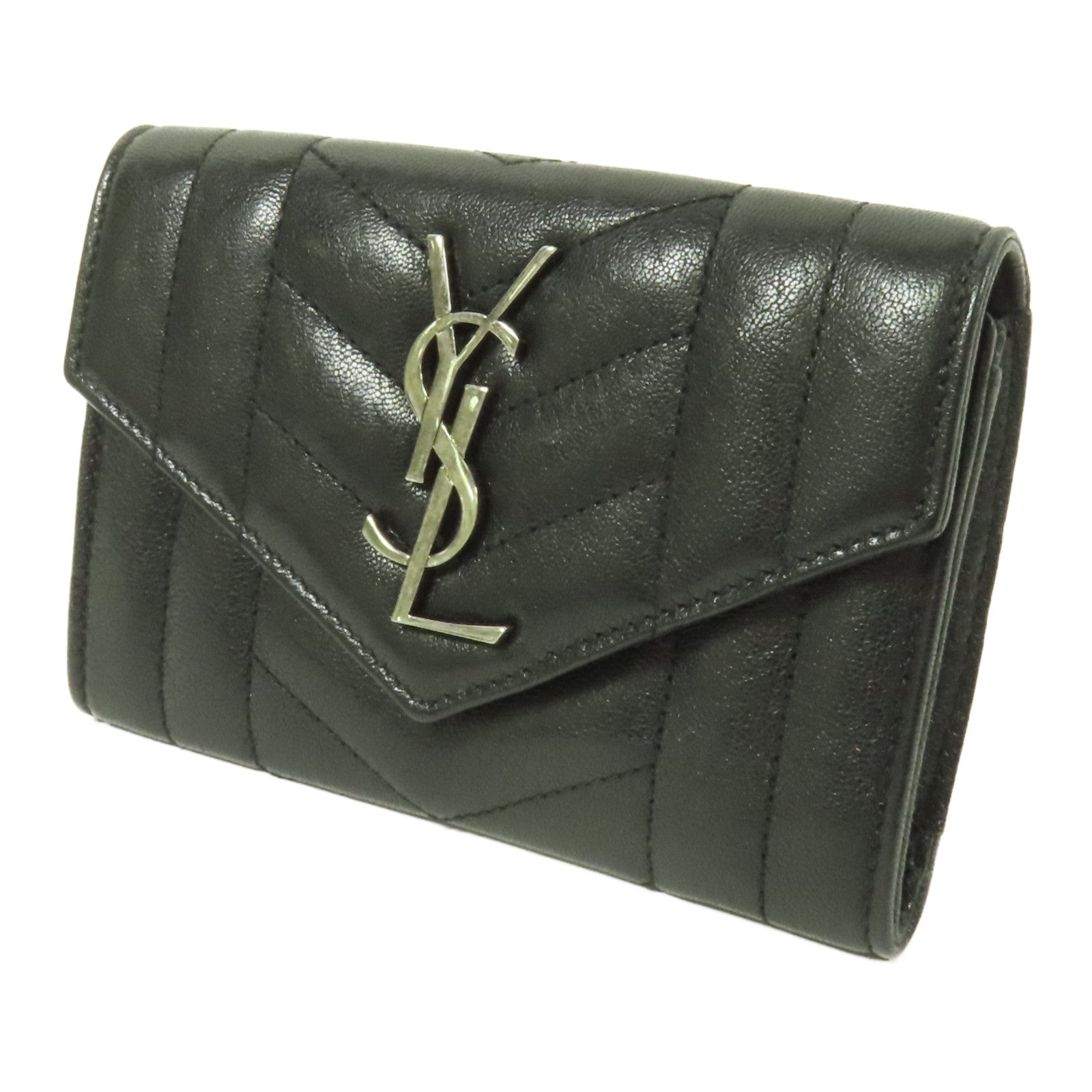 YVES SAINT LAURENT 牛皮皮革Bifold Wallet銀扣錢包