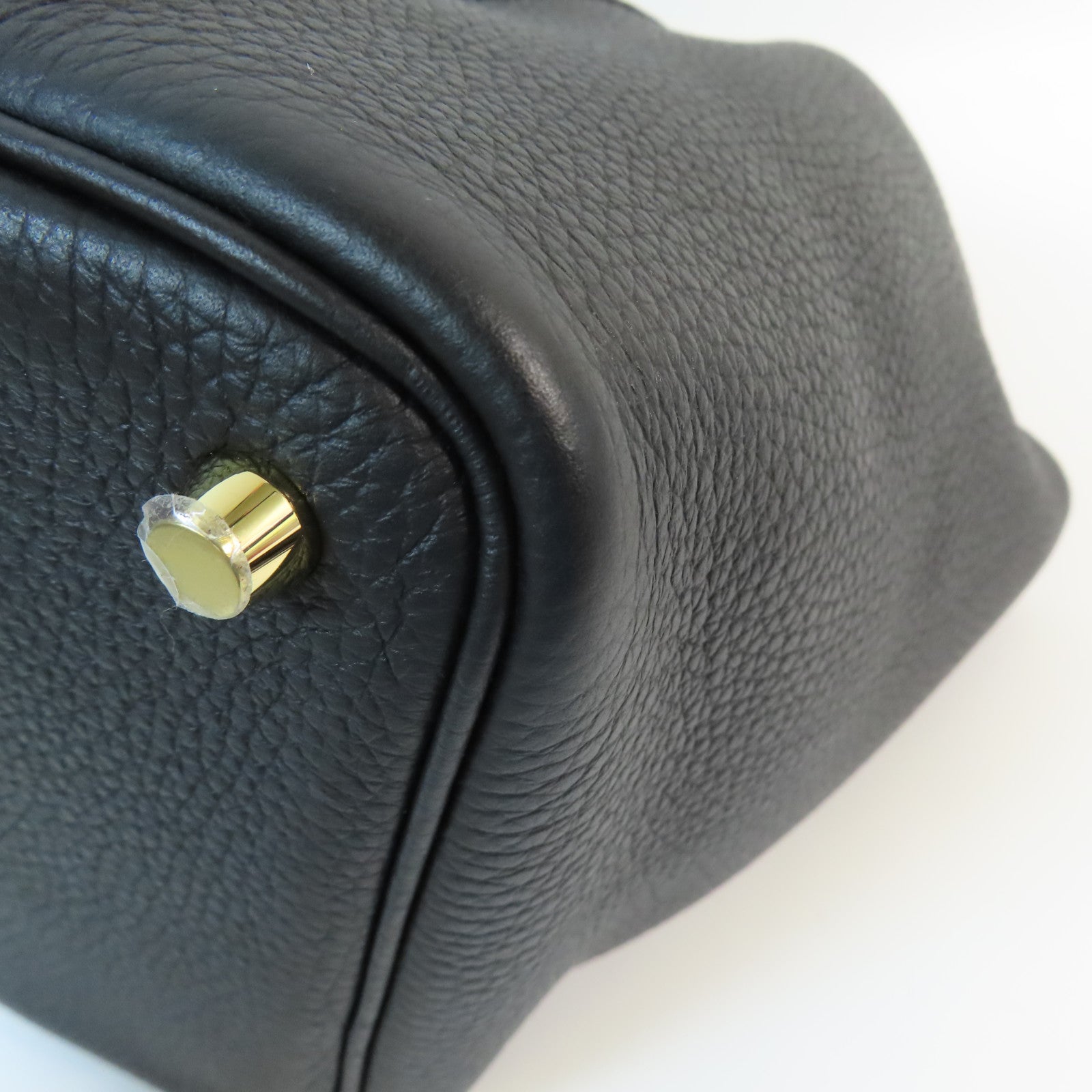 HERMES Clemence皮革Picotin PM金扣手挽袋Noir