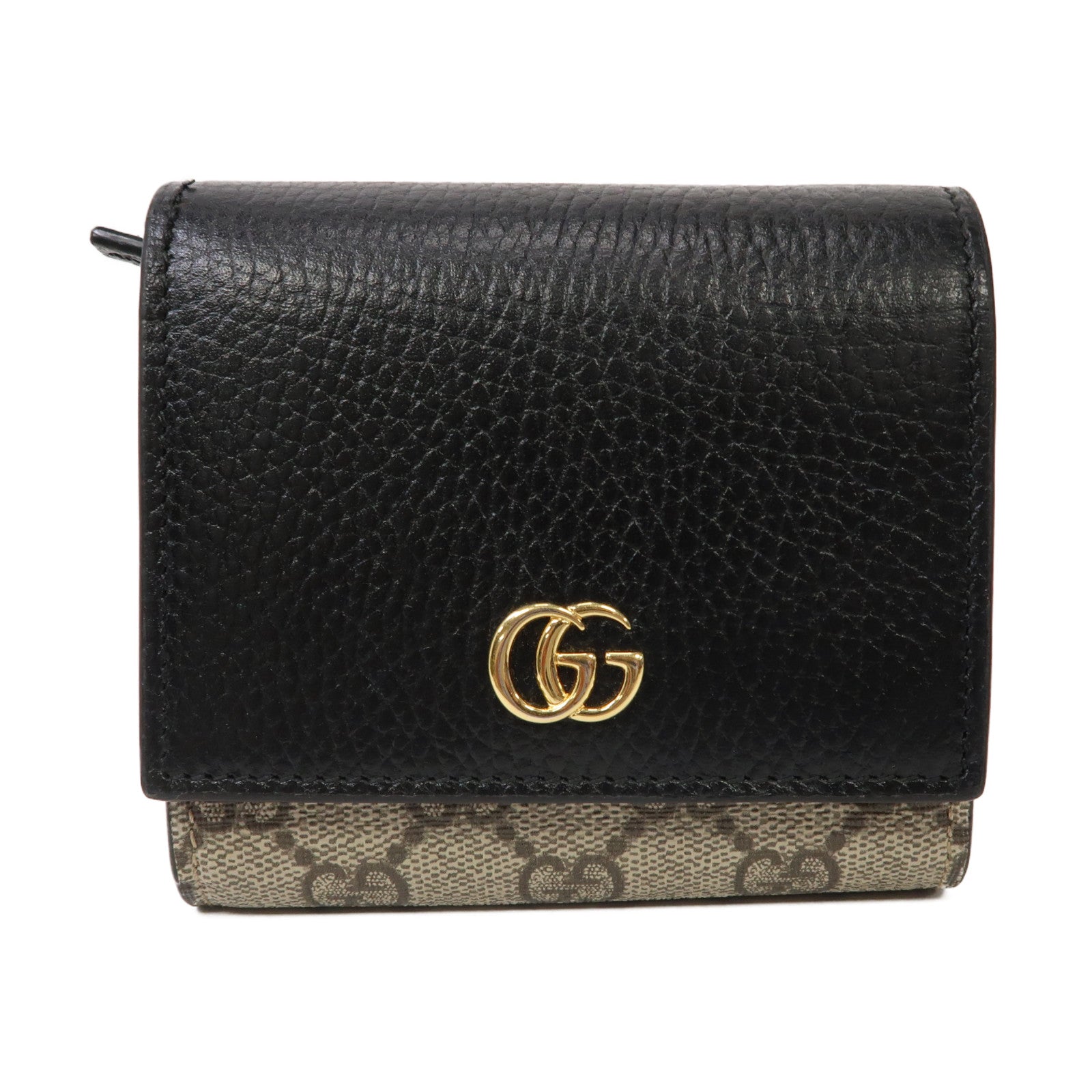 GUCCI 【清倉大減價】牛皮皮革GG Marmont Medium Wallet金扣折疊錢包黑色