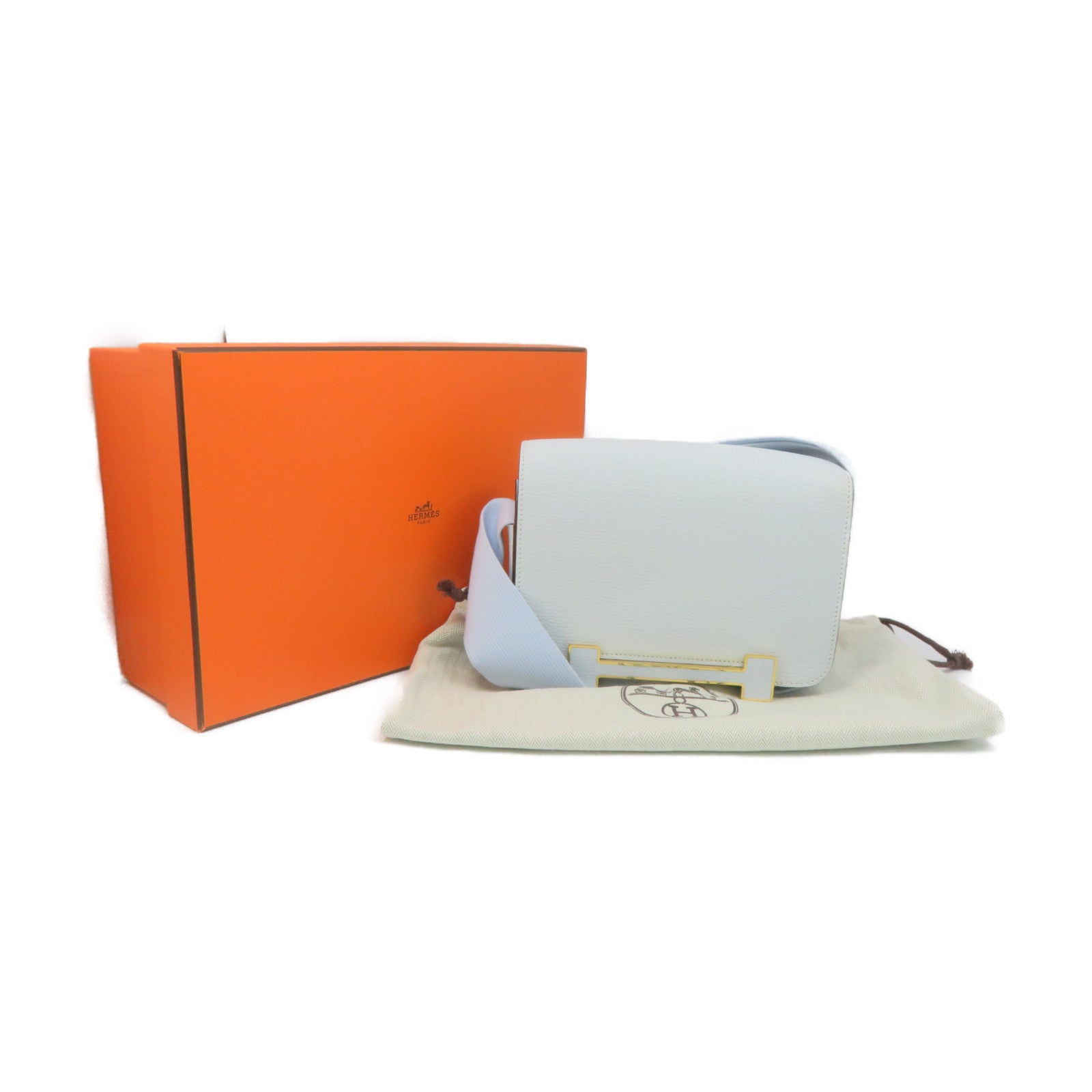 HERMES 【清倉大減價】Chevre皮革Geta Bleu Brume Shoulder Bag金扣肩背袋淺藍色