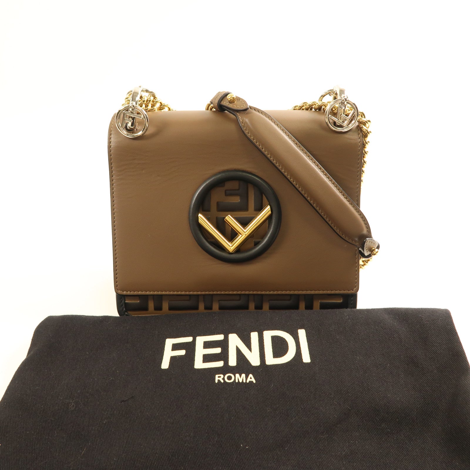 FENDI GHW Shoulder Bag 8BT286 Calfskin Leather Brown
