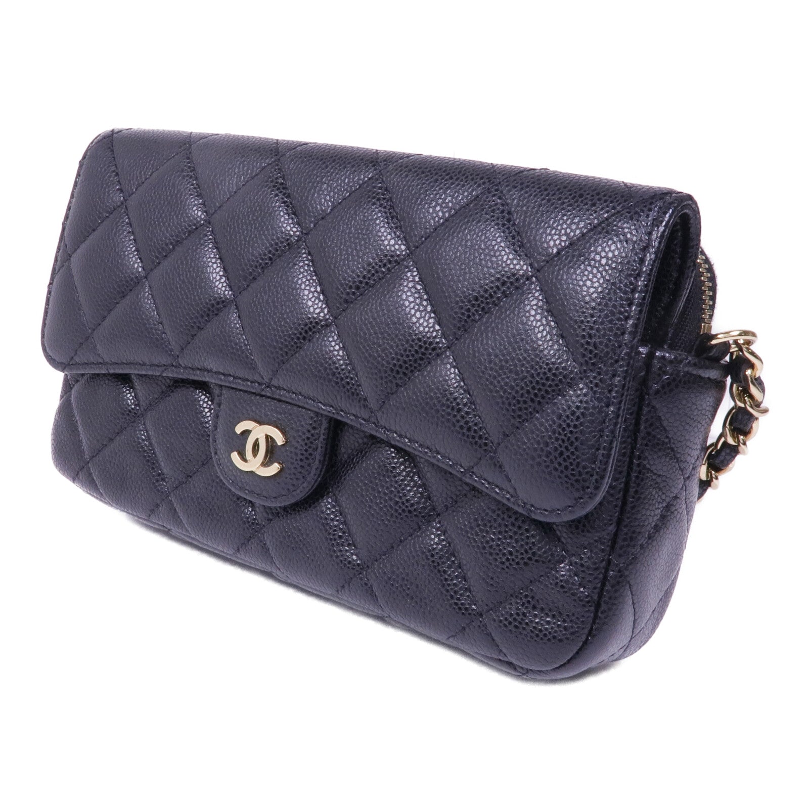 CHANEL 牛皮皮革Chain Shoulder金扣鏈帶肩背袋