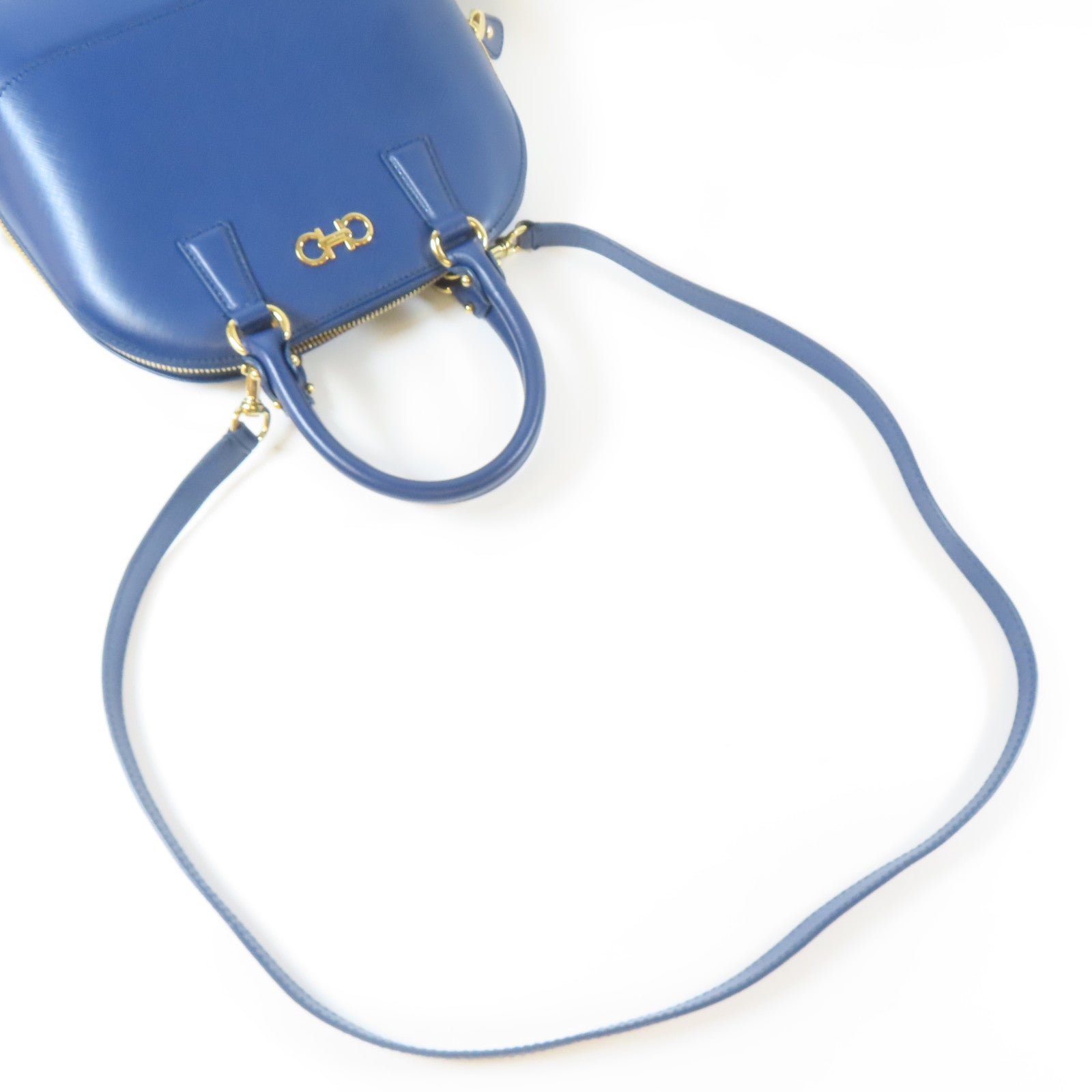 Salvatore Ferragamo 牛皮皮革2 Way Shoulder金扣手挽肩背兩用袋藍色