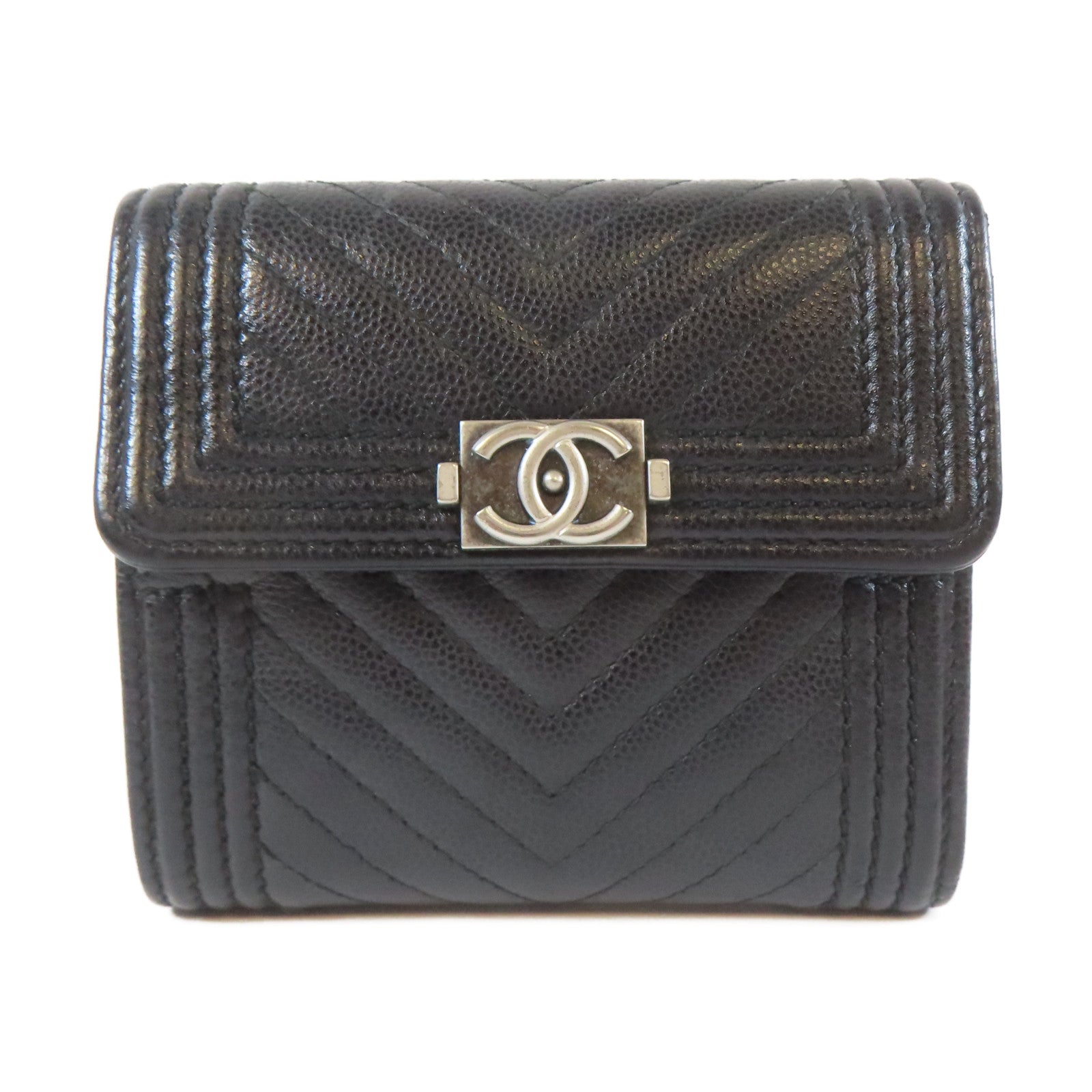 CHANEL 斜紋Caviar皮革Boy Wallet錢包黑色