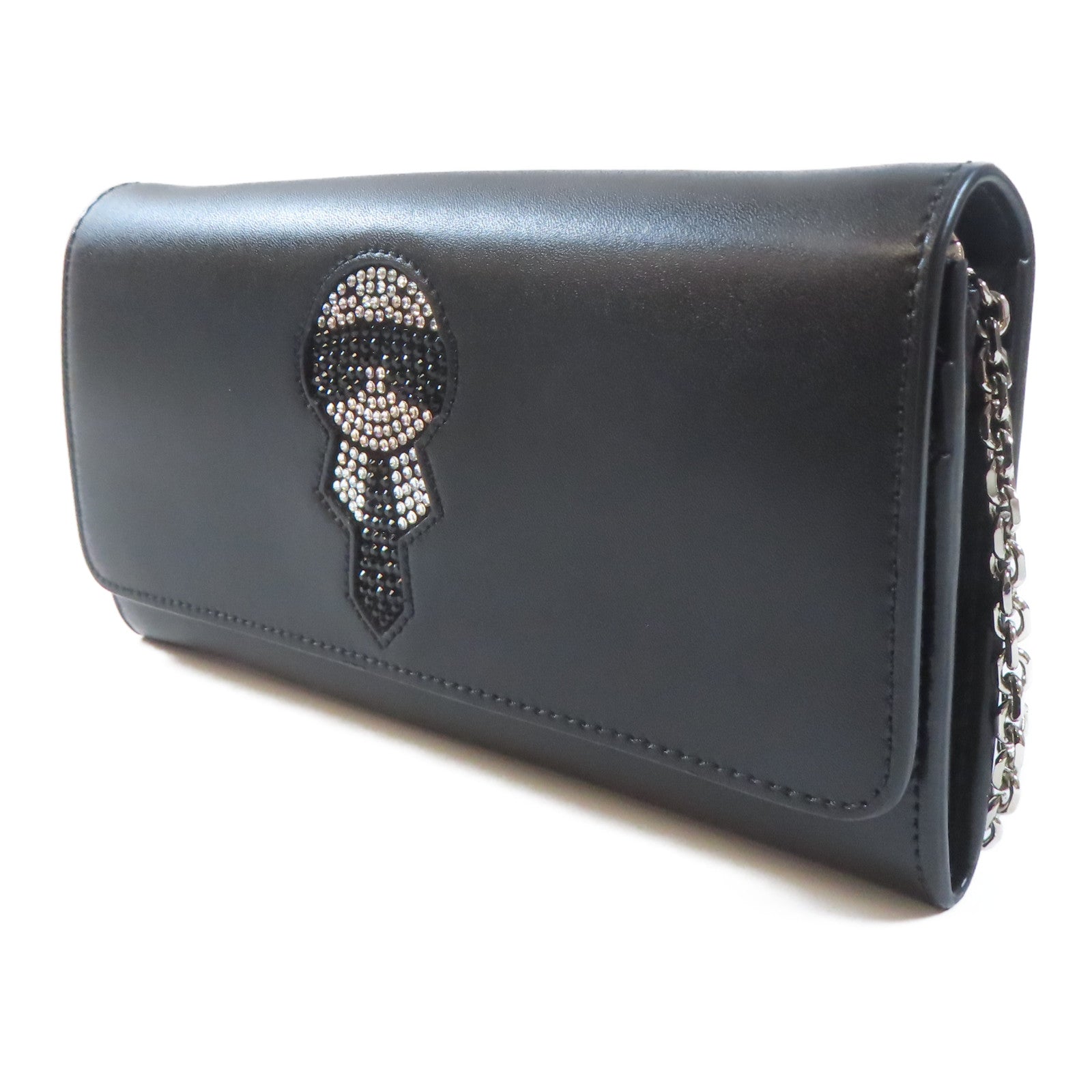 FENDI 牛皮皮革Karl Lagerfeld Wallet With Chain銀扣鏈帶肩背袋黑色