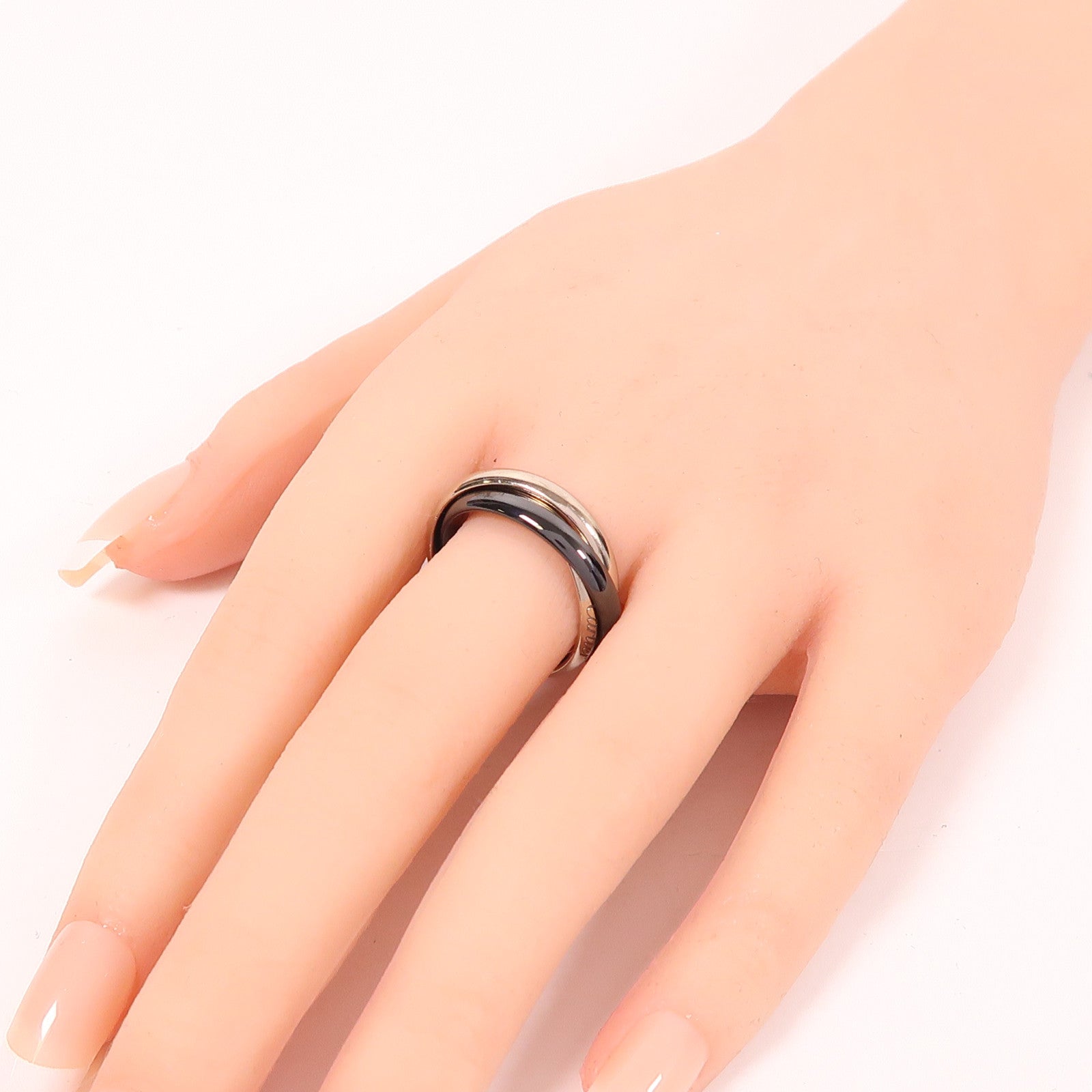 CARTIER 18K白金/陶瓷Trinity戒指US#7.25