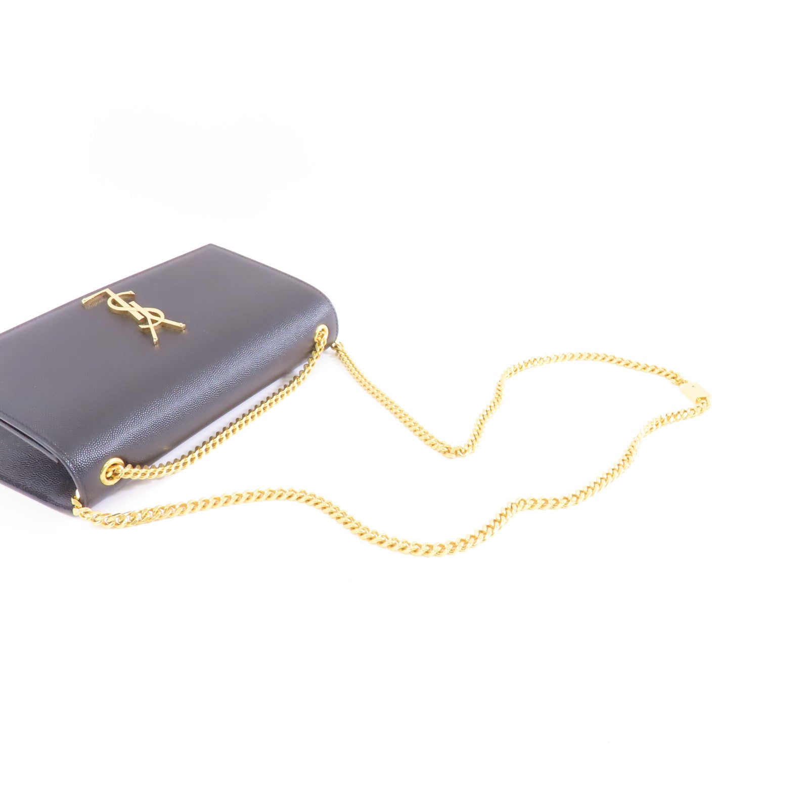 SAINT LAURENT 牛皮皮革Kate金扣鏈帶肩背袋黑色