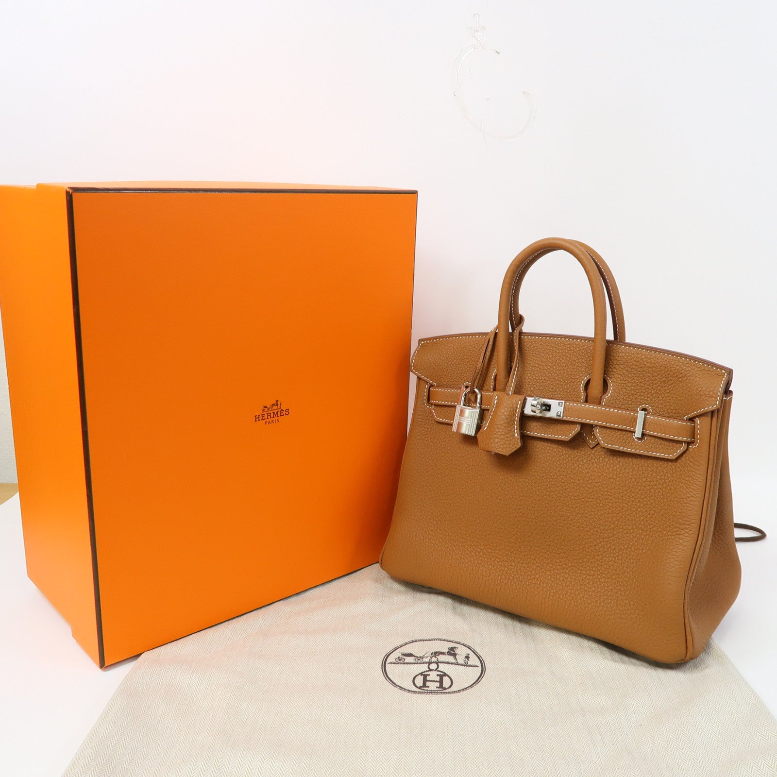 HERMES Togo皮革Birkin 25銀扣手挽袋經典駝色