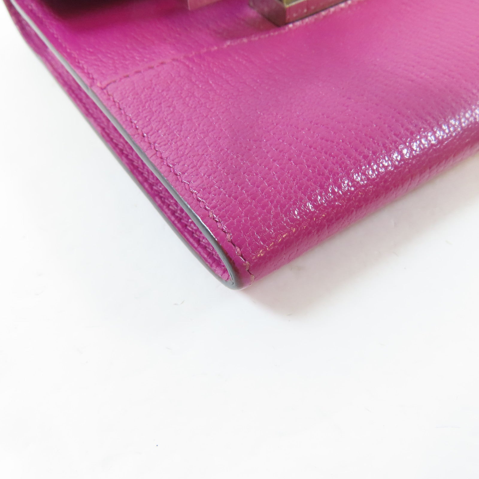 HERMES 【激減優惠】Chevre皮革Cinhetic To Go Wallet銀扣肩背袋粉紅色