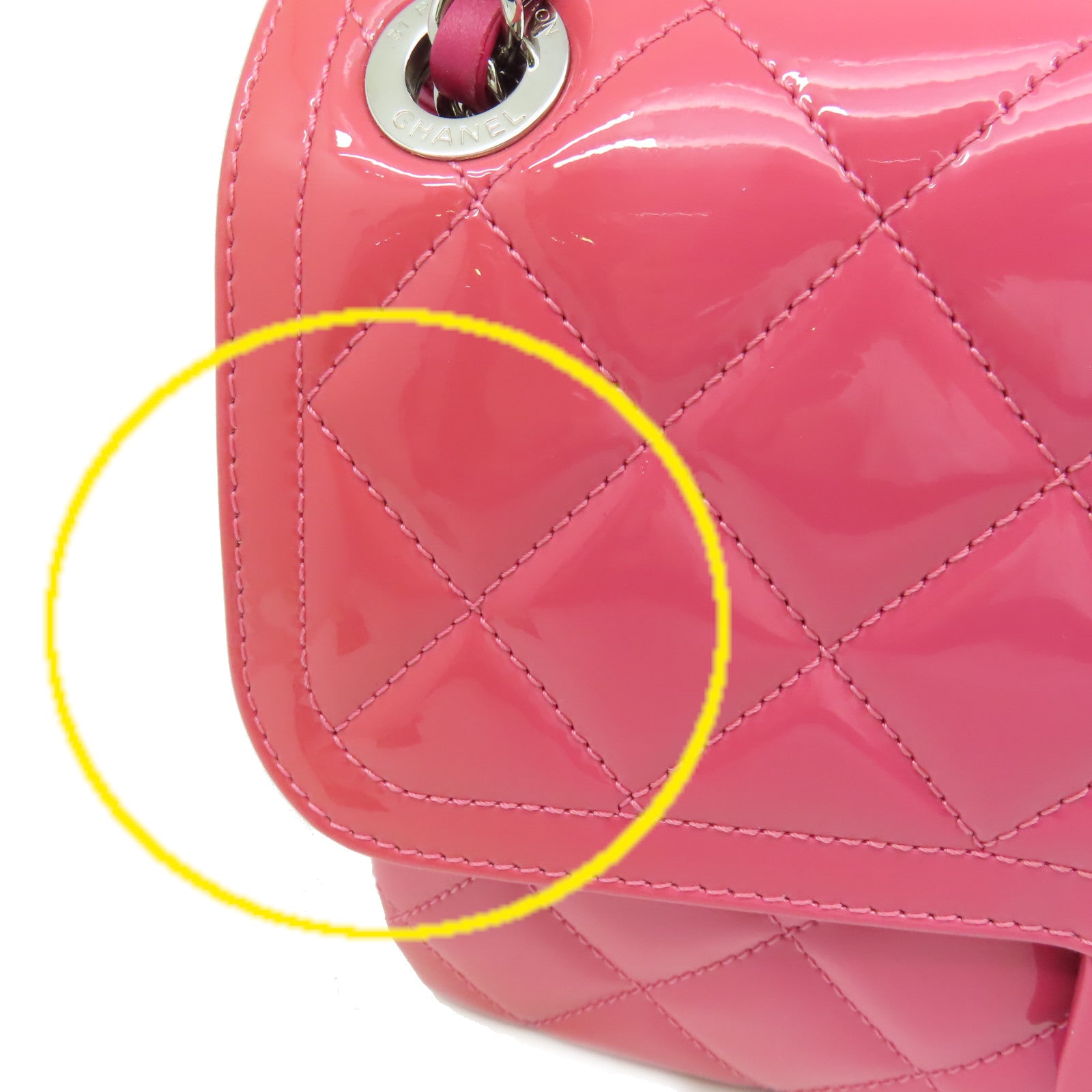 CHANEL 【激減優惠】菱格漆皮皮革Chain Shoulder Bag銀扣鏈帶肩背袋粉紅色