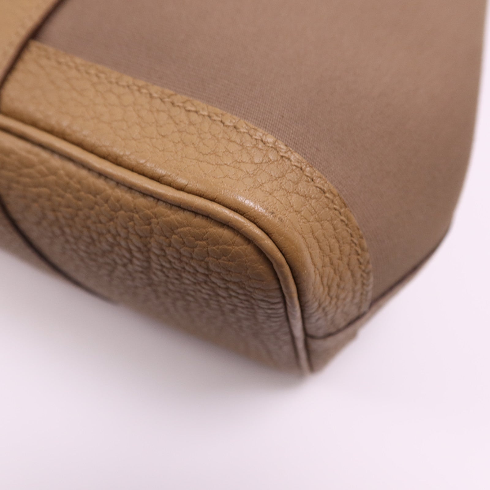 HERMES 帆布Garden Party TPM銀扣手挽袋Etoupe/Chai