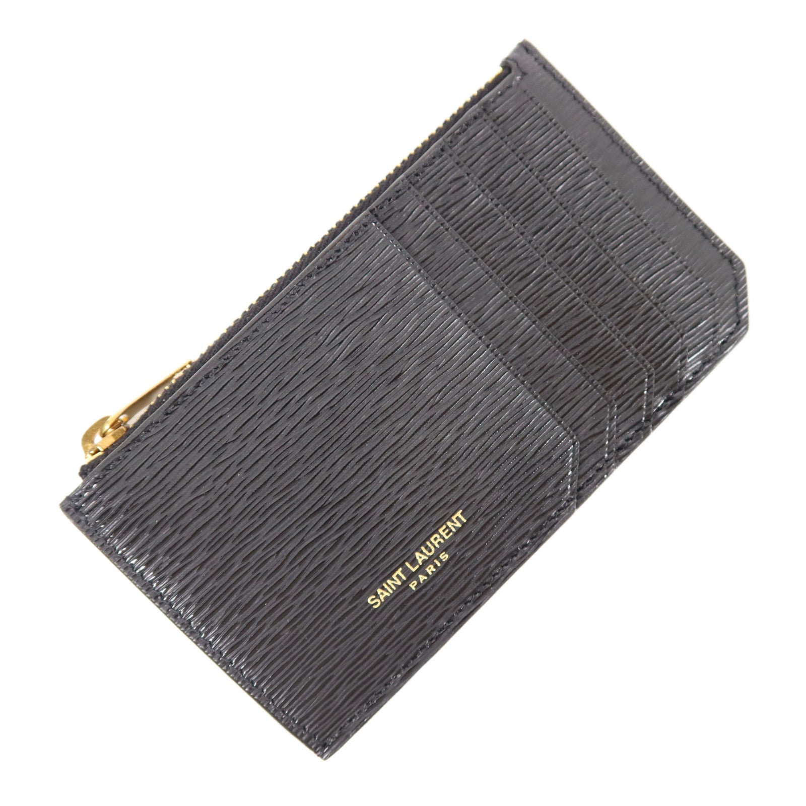 SAINT LAURENT YSL GHW Zip Card Case Leather Black 7112