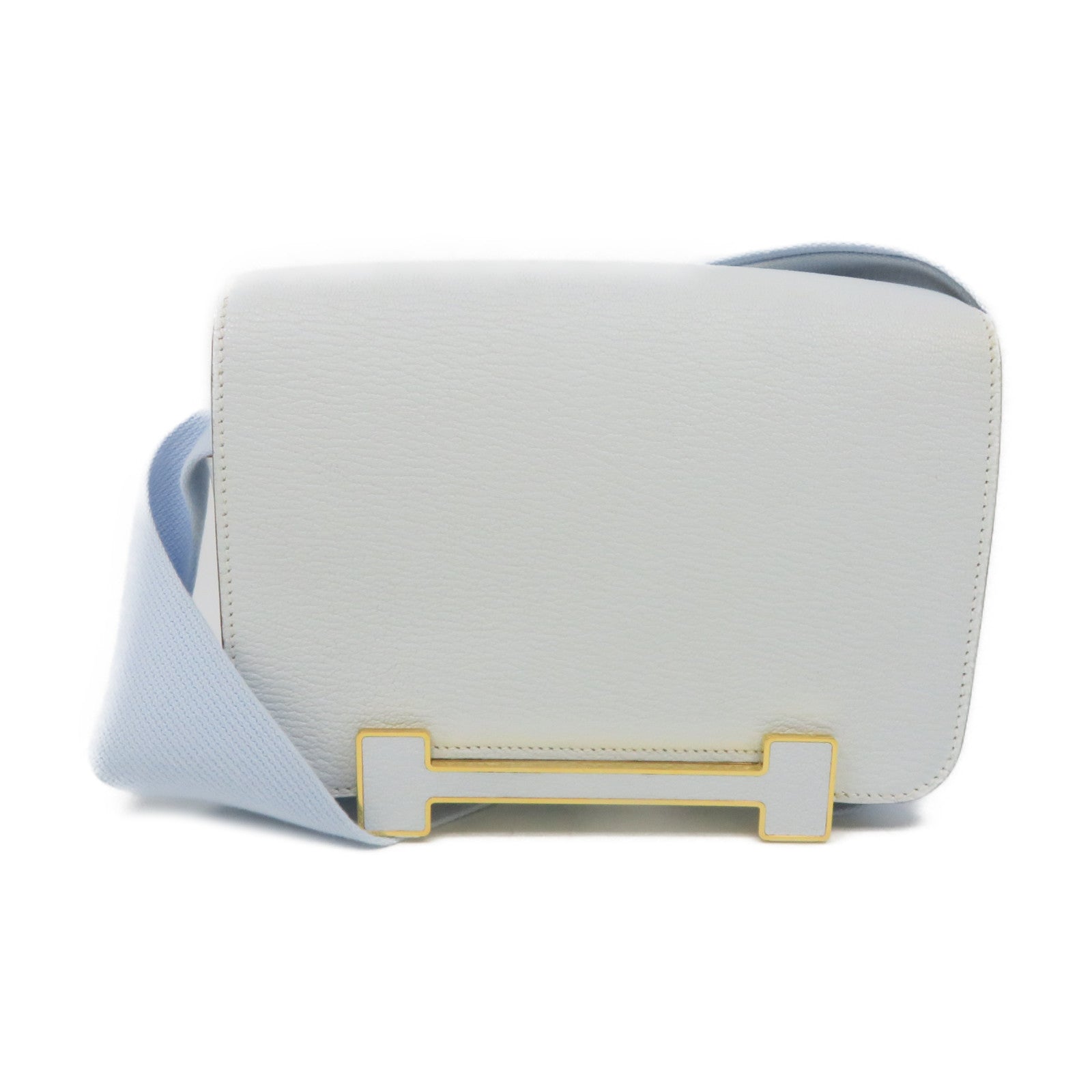 HERMES 【清倉大減價】Chevre皮革Geta Bleu Brume Shoulder Bag金扣肩背袋淺藍色