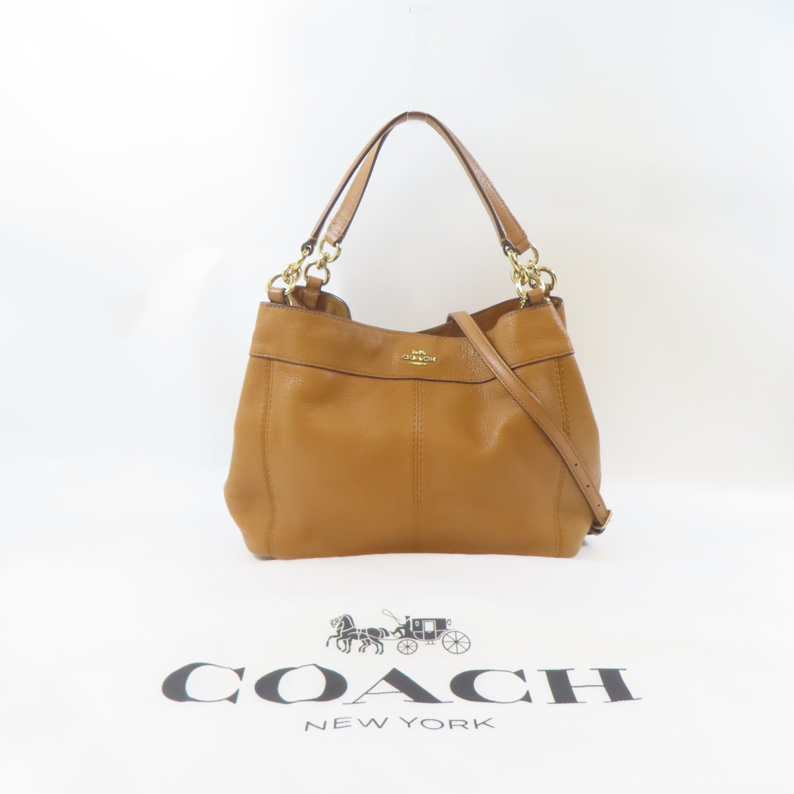 COACH 牛皮皮革Lexy Shoulder Bag金扣手挽肩背兩用袋啡色