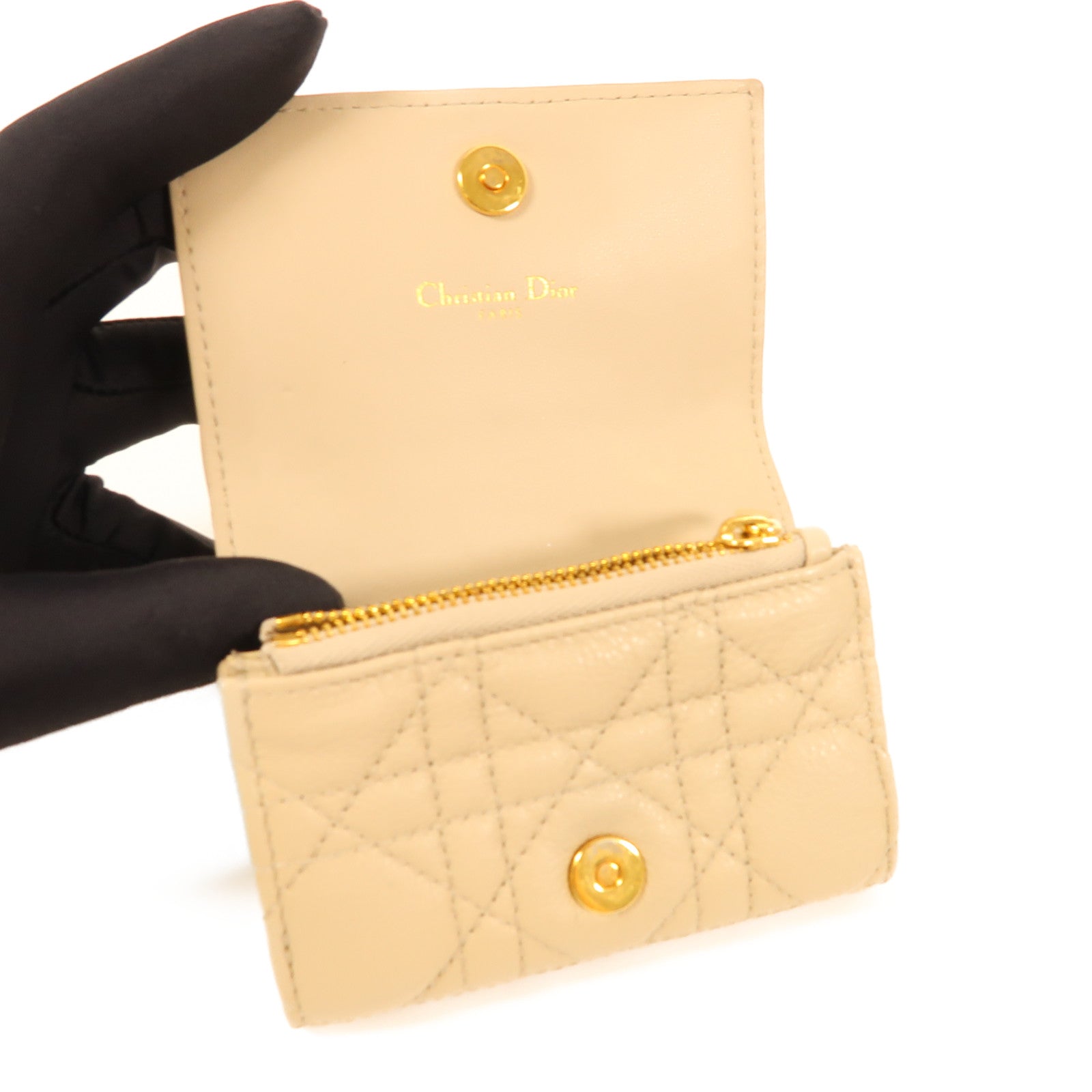 Dior CD GHW Wallet Lambskin Leather Beige