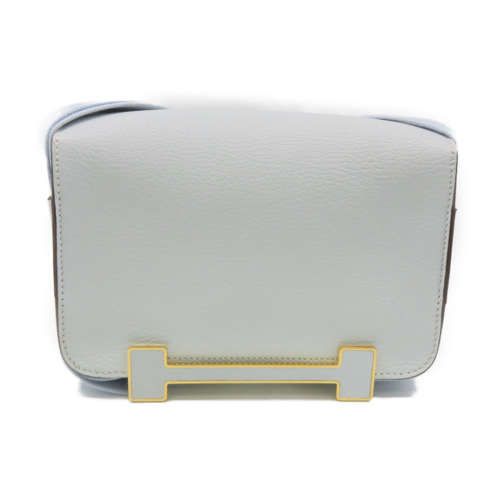 HERMES 【清倉大減價】Chevre皮革Geta Bleu Brume Shoulder Bag金扣肩背袋淺藍色