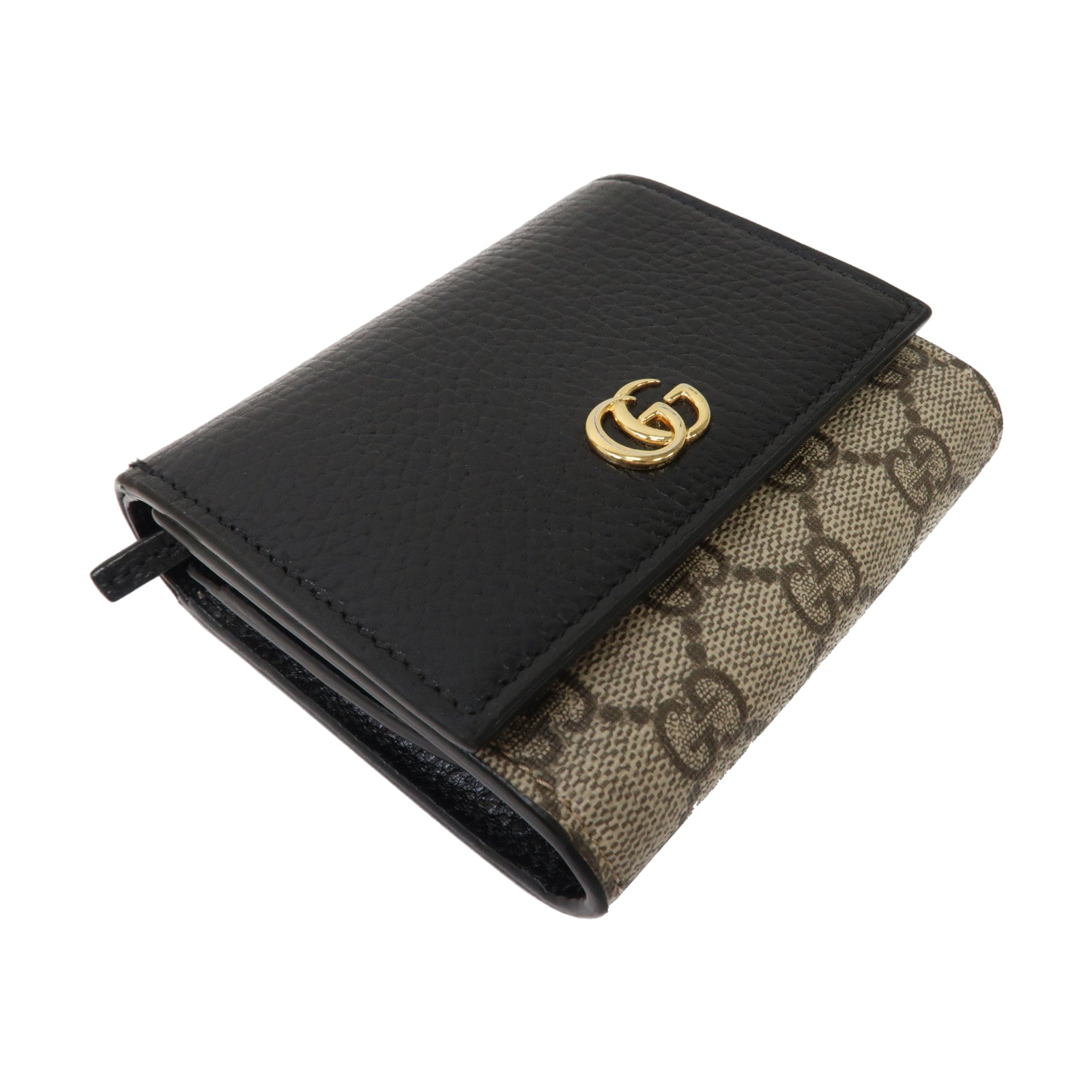 GUCCI 【清倉大減價】牛皮皮革GG Marmont Medium Wallet金扣折疊錢包黑色