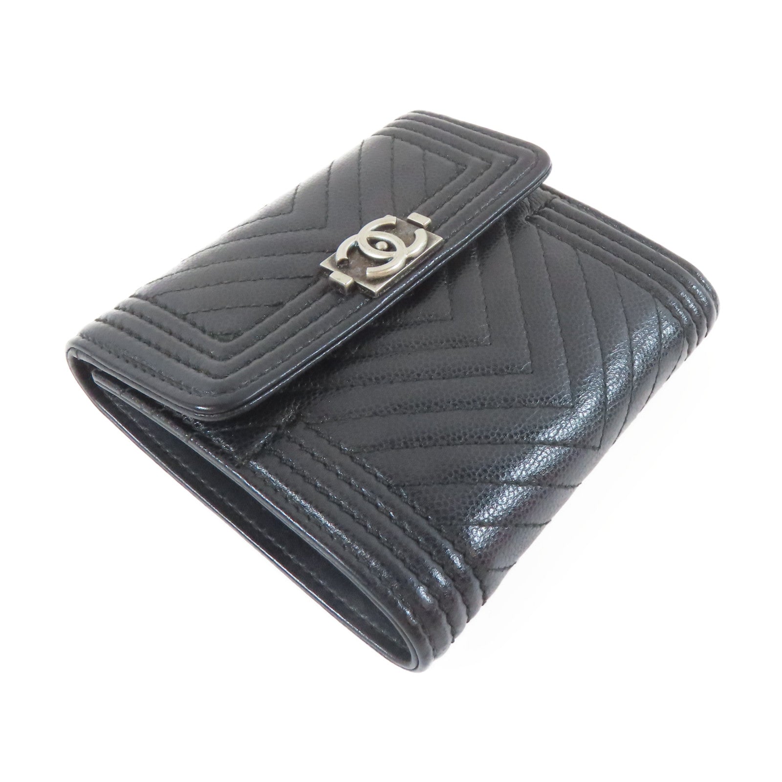 CHANEL 斜紋Caviar皮革Boy Wallet錢包黑色