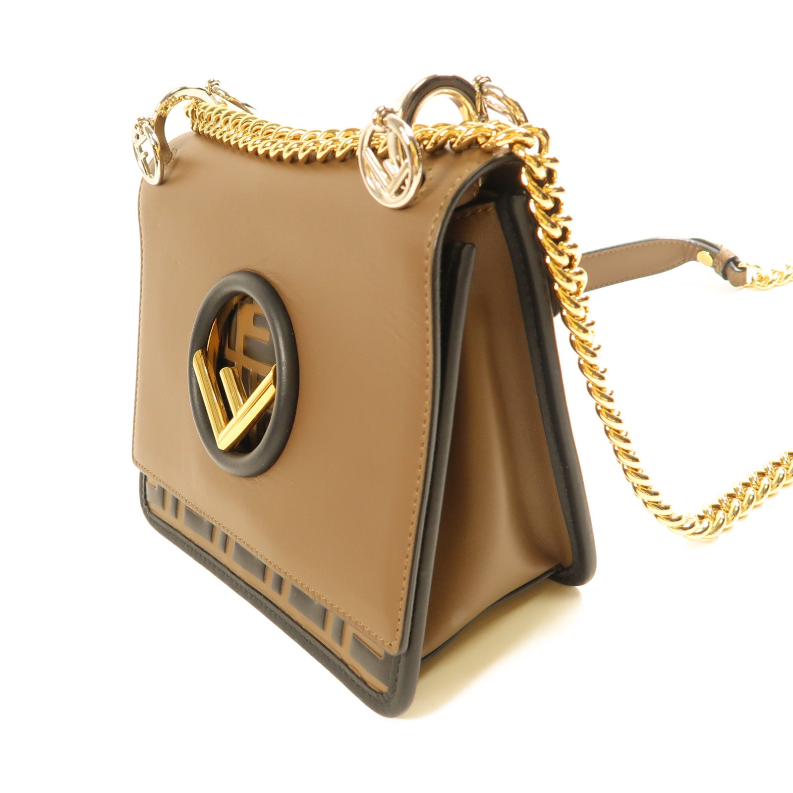 FENDI GHW Shoulder Bag 8BT286 Calfskin Leather Brown