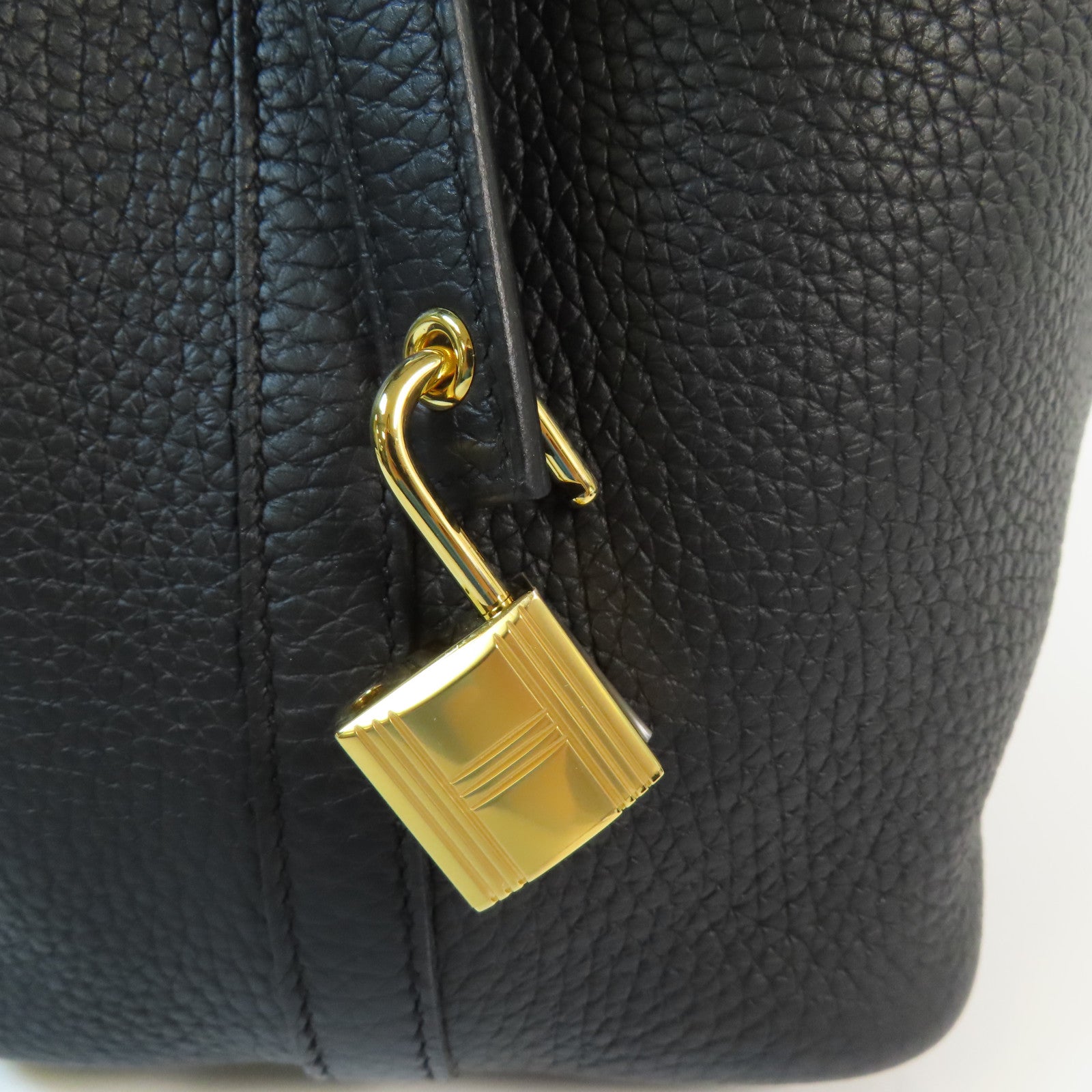 HERMES Clemence皮革Picotin PM金扣手挽袋Noir