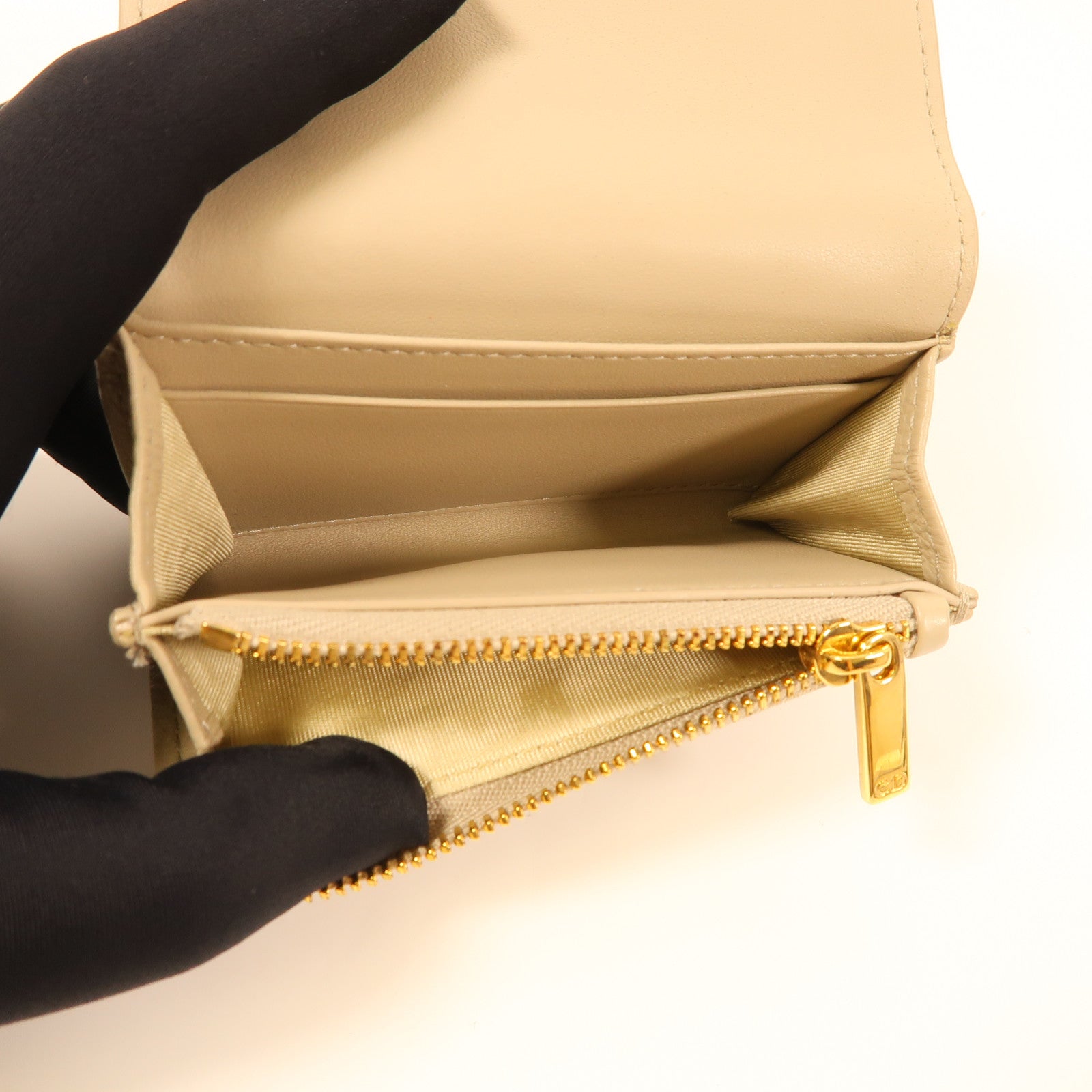 Dior CD GHW Wallet Lambskin Leather Beige