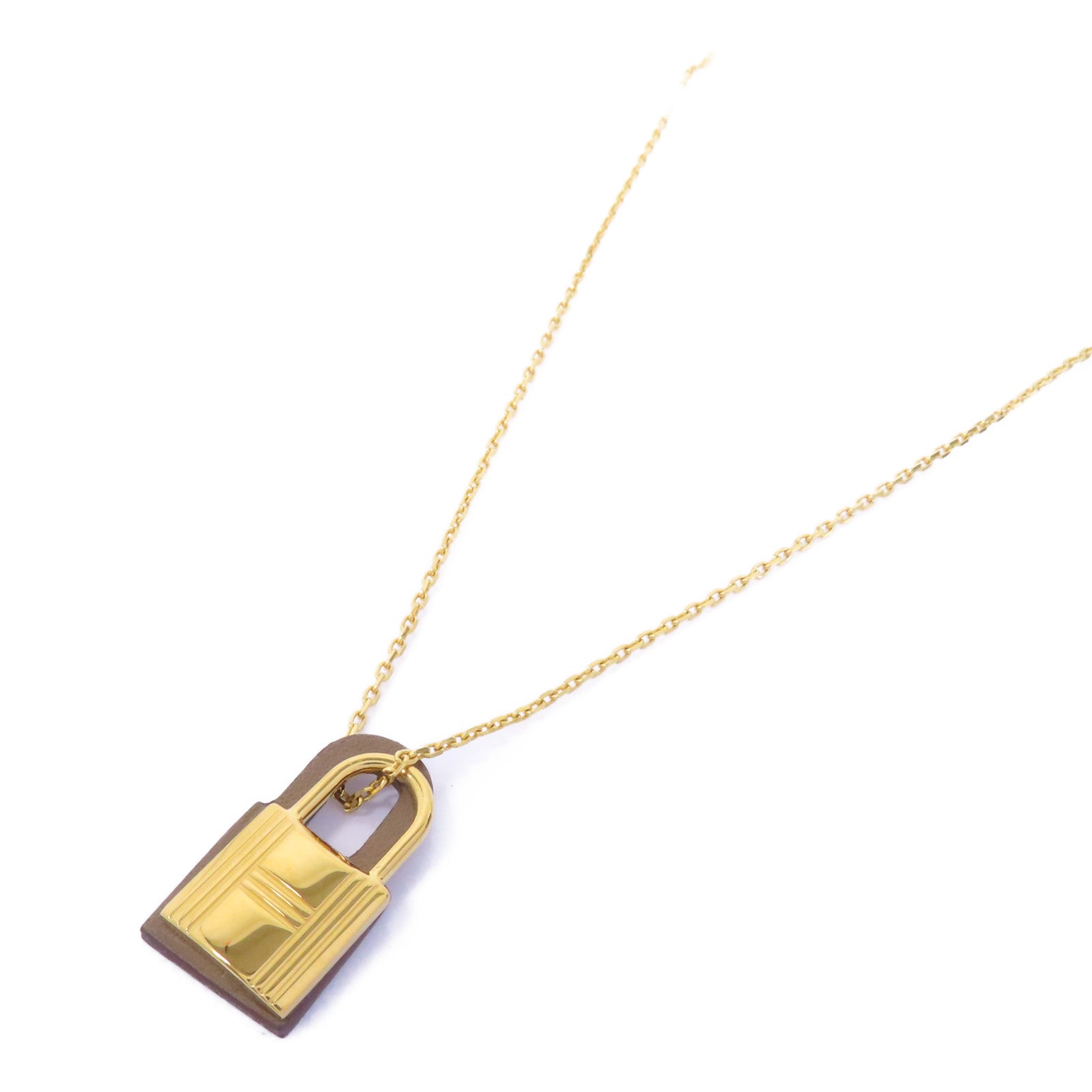 HERMES 金屬/Swift皮革O'Kelly Necklace項鍊啡色/金色