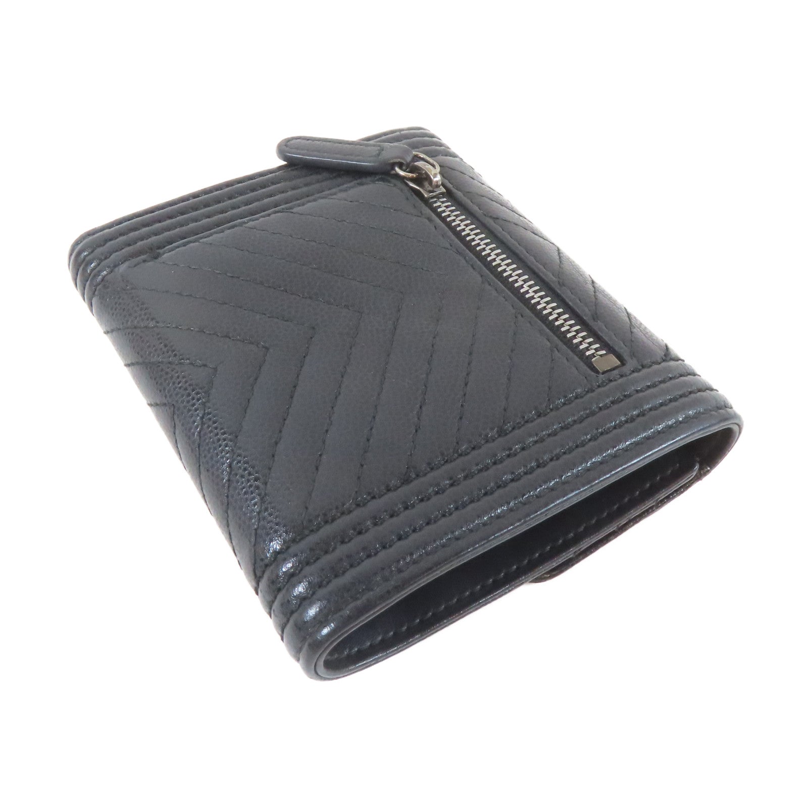 CHANEL 斜紋Caviar皮革Boy Wallet錢包黑色